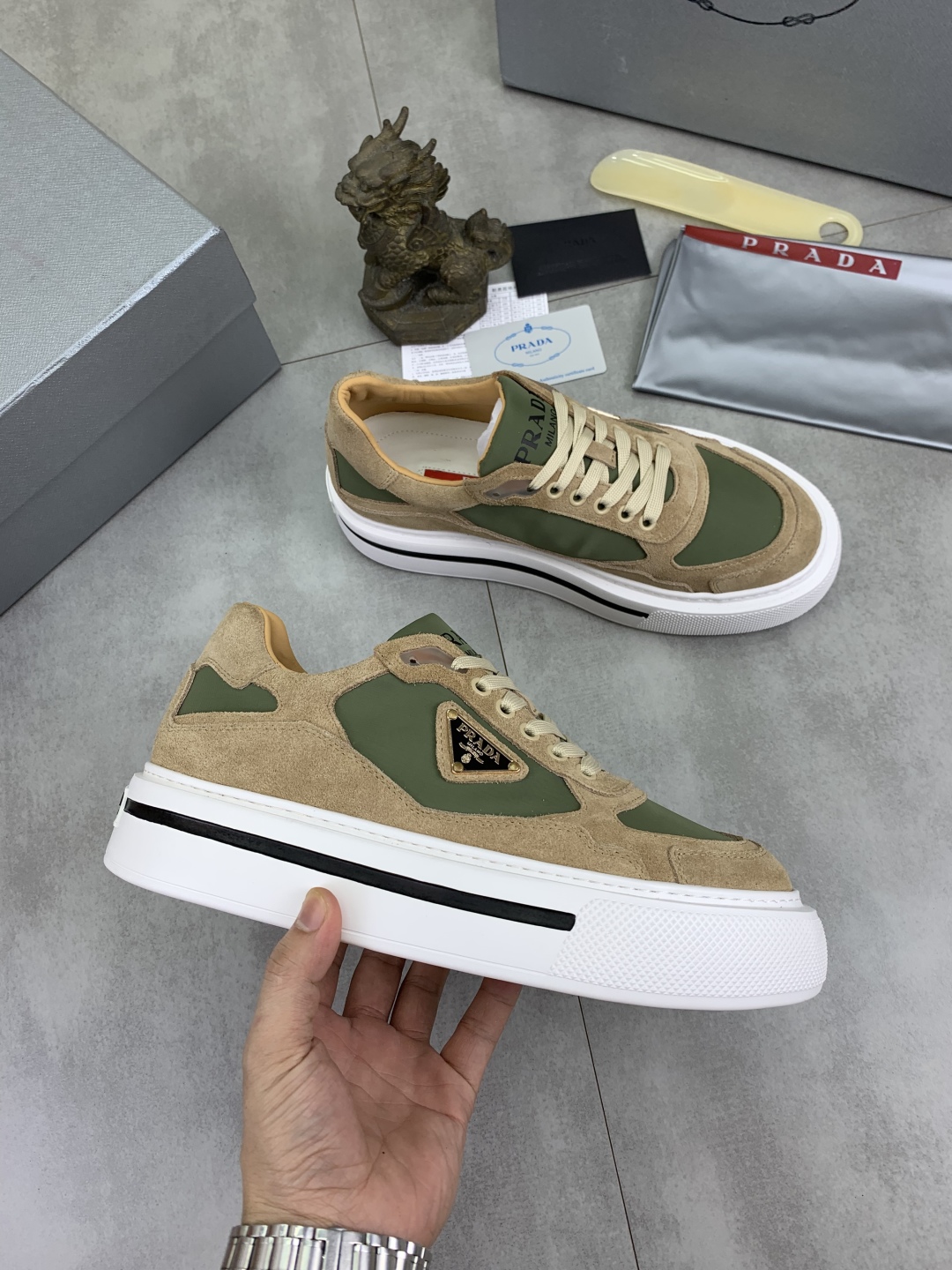 Prada Leather Suede Sneakers Multicolor