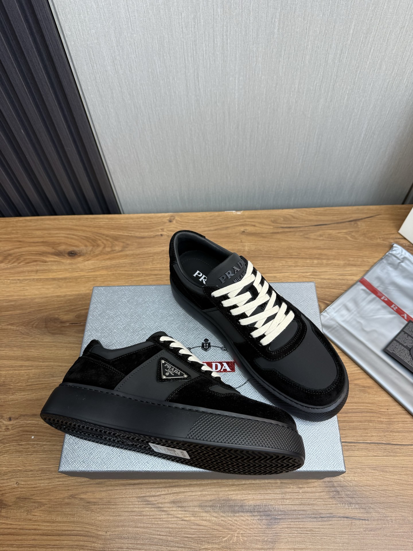 Prada Suede Leather Low-Top Sneakers Black