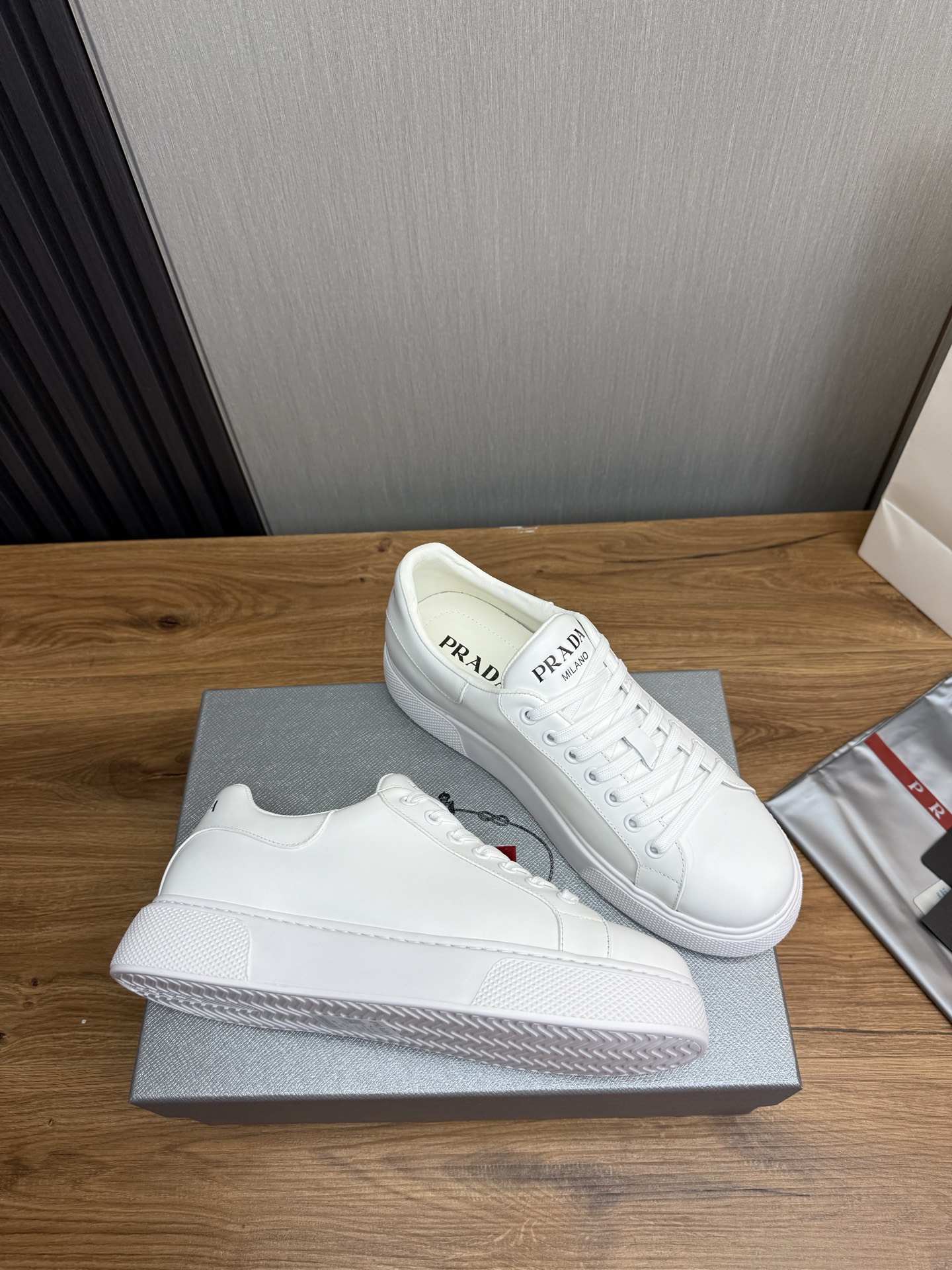Prada Milano Leather Sneakers White
