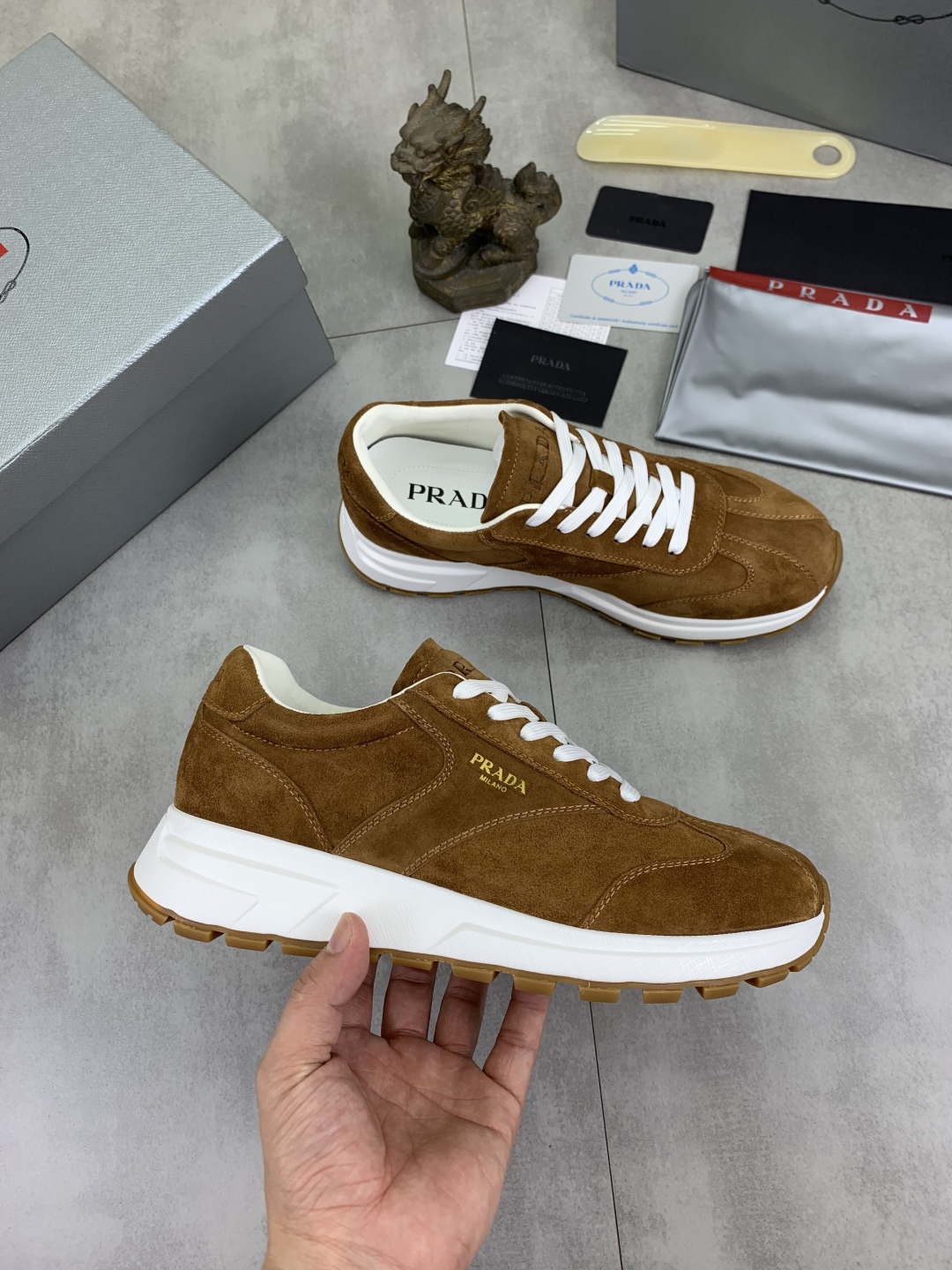 Prada Suede Low-Top Sneakers Brown