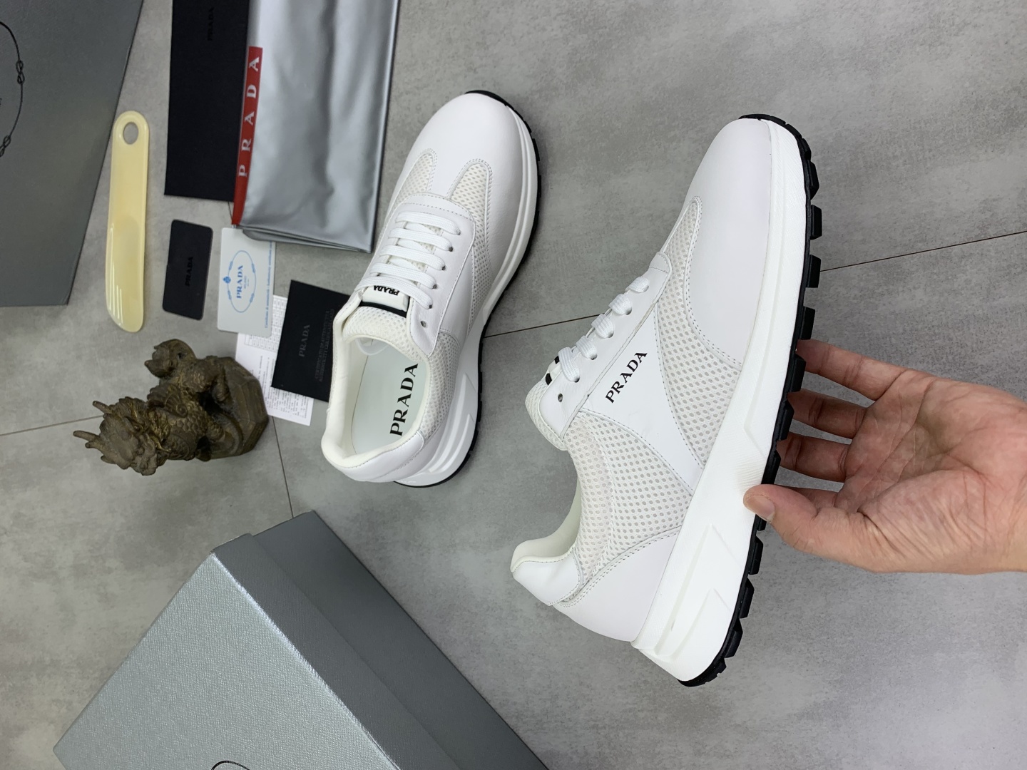 Prada Calf Leather Mesh Runner Sneakers White