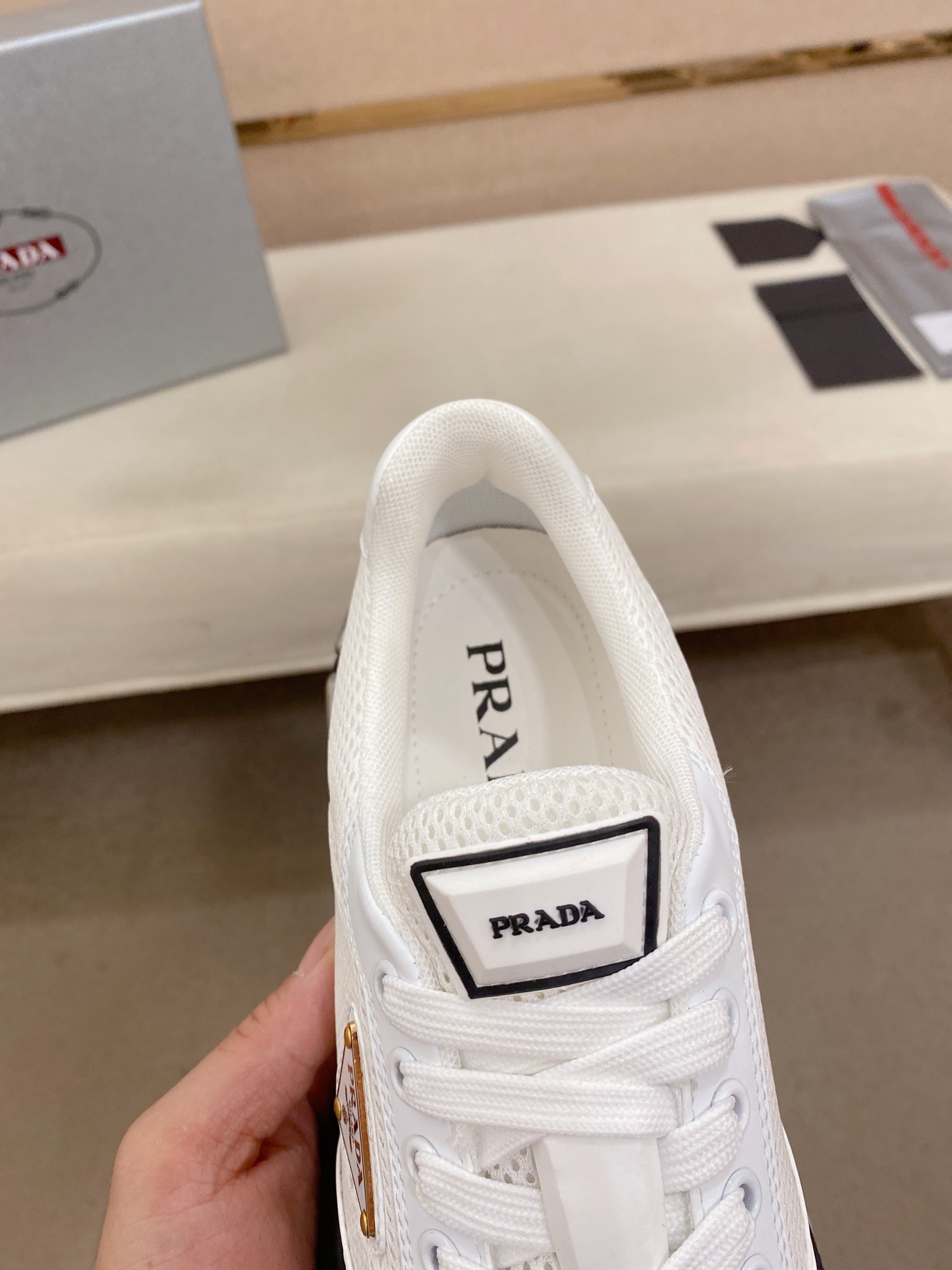 Prada Air-Cushion Mesh Sneakers White/Black