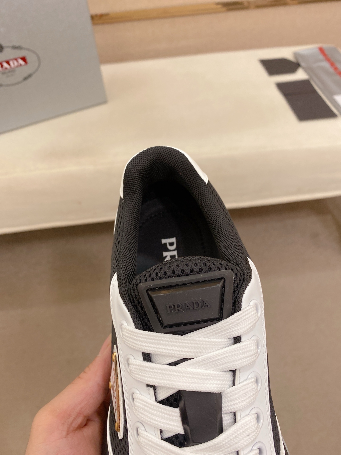 Prada Air-Cushion Mesh Sneakers Black/White