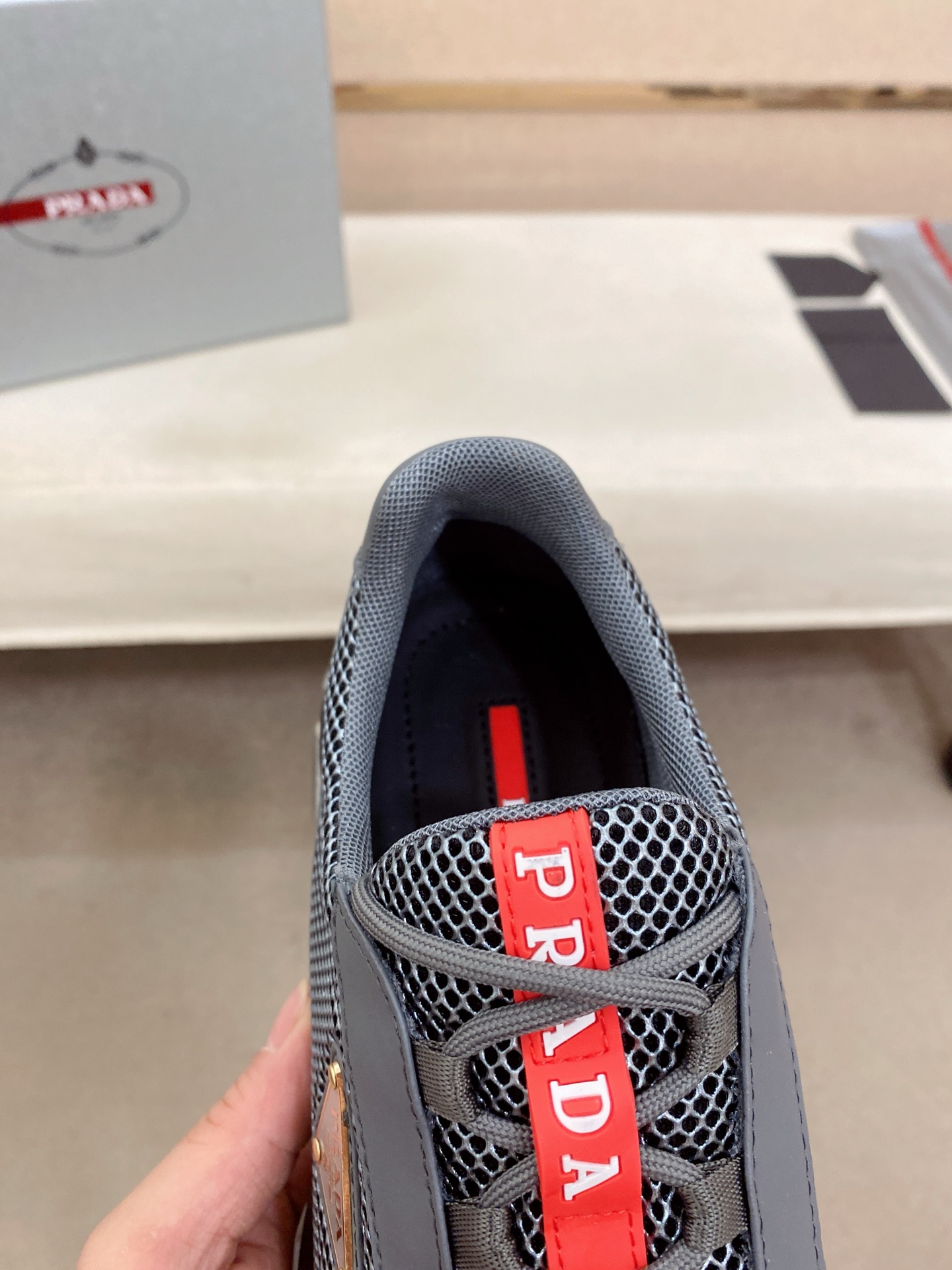 Prada Air Cushion Mesh Sneakers Gray/Red