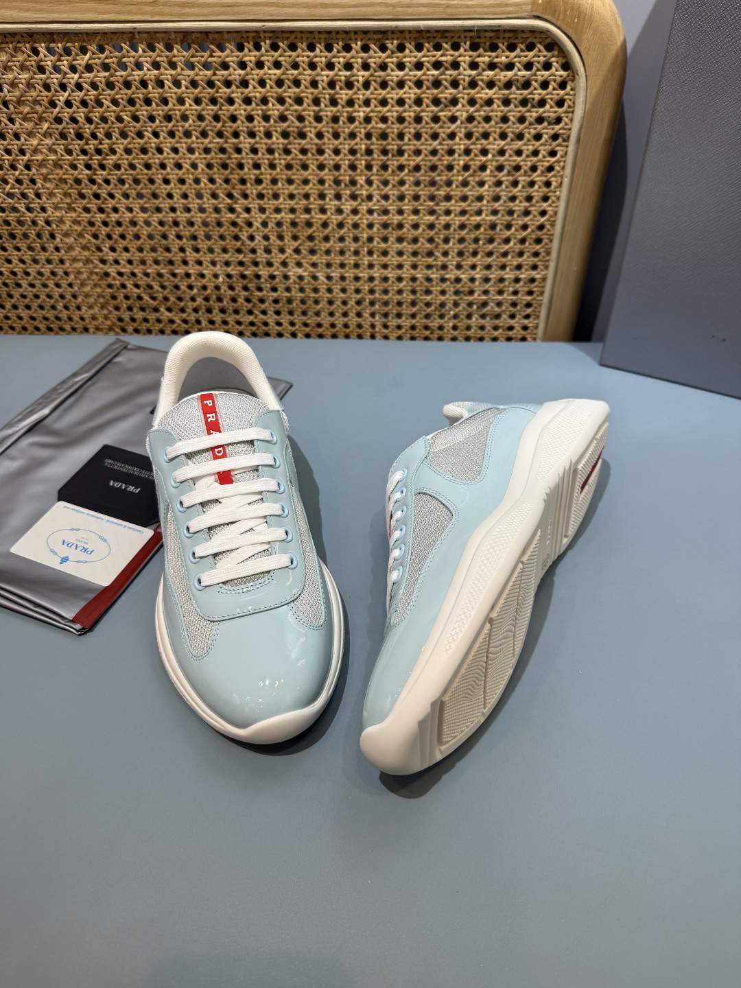 Prada Americas Cup Lace-Up Sneakers Light Blue