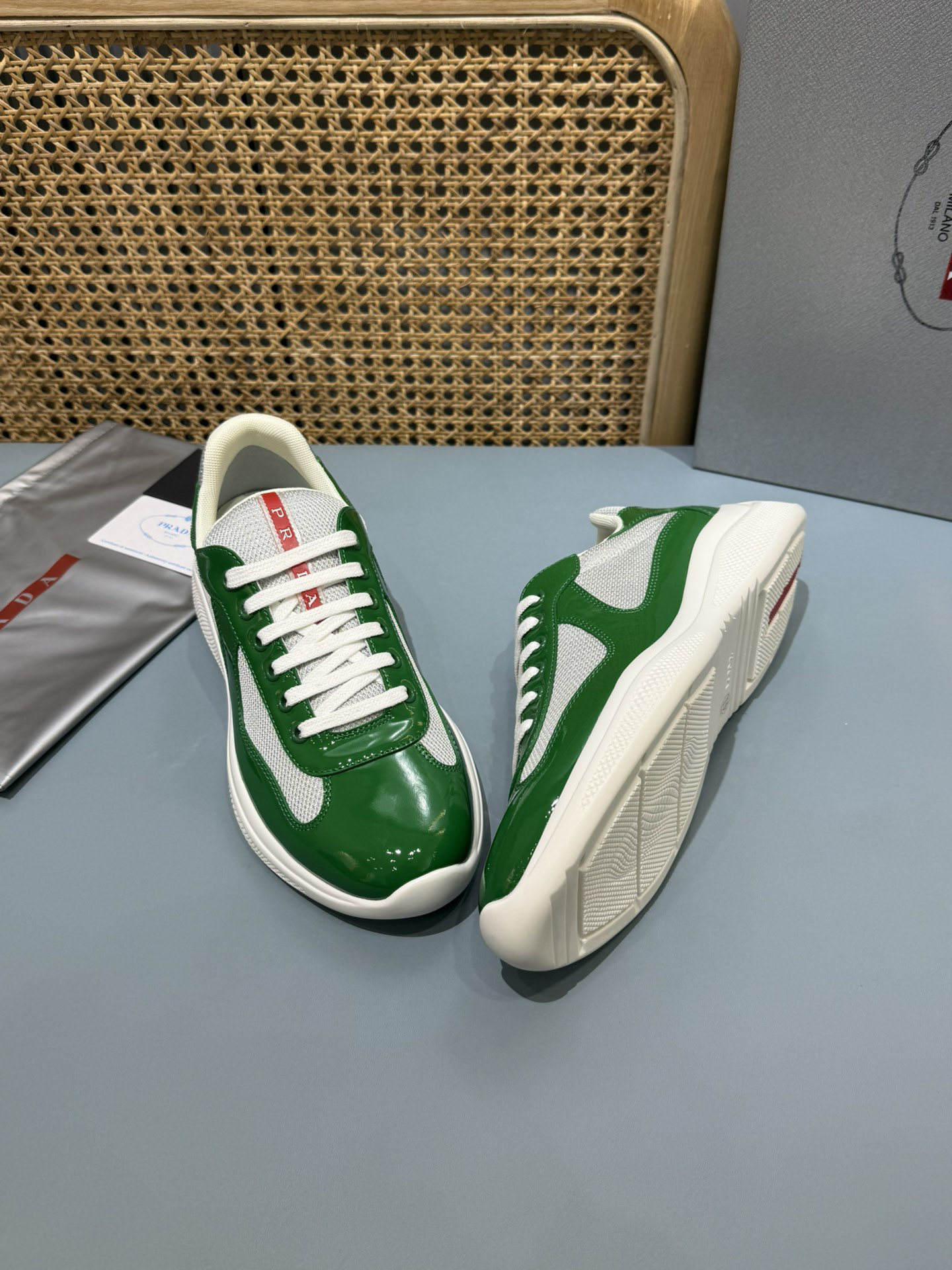 Prada Americas Cup Lace-Up Sneakers Green