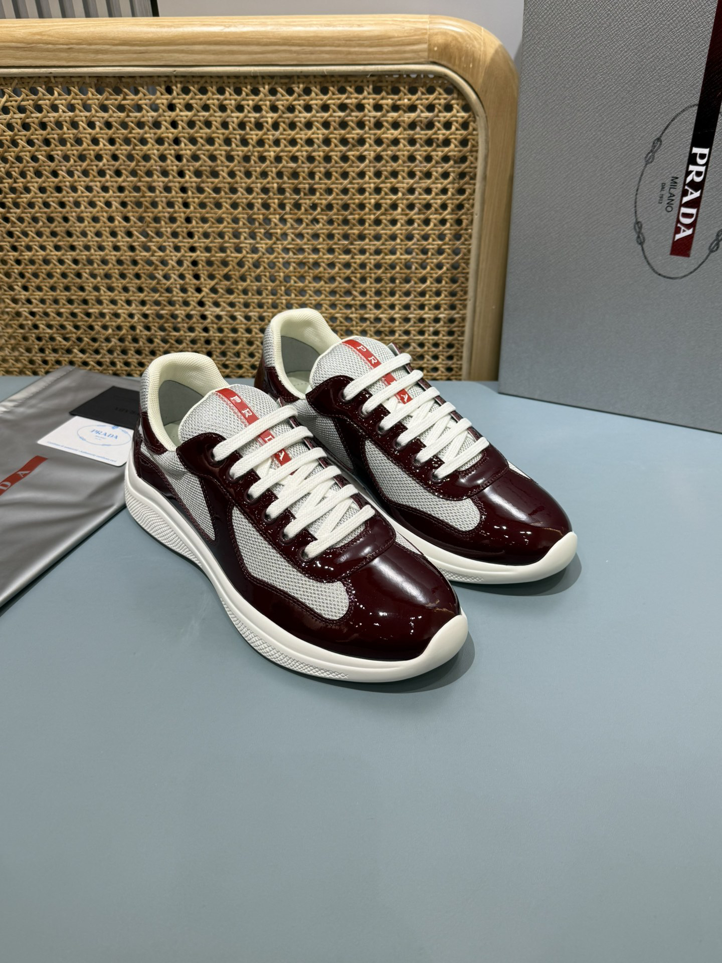 Prada Americas Cup Lace-Up Sneakers Burgundy