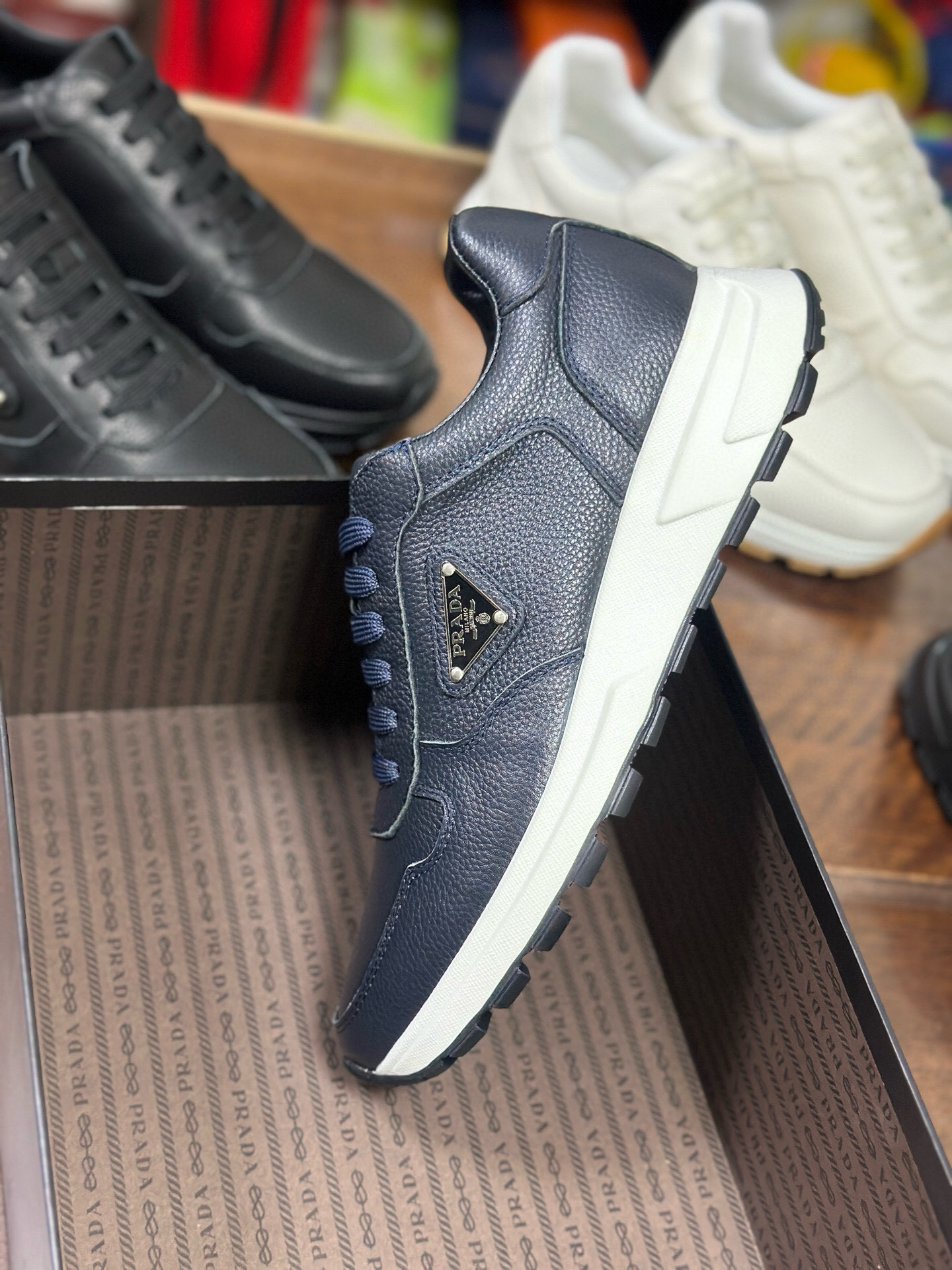 Prada Prax 2.0 Leather Sneakers Navy