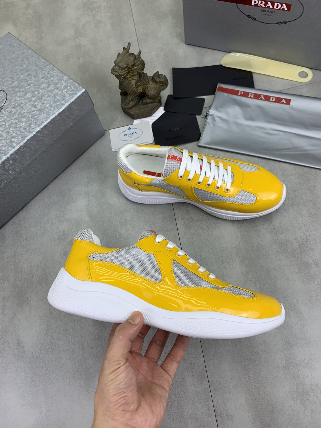 Prada Leather Mesh Sneakers Yellow