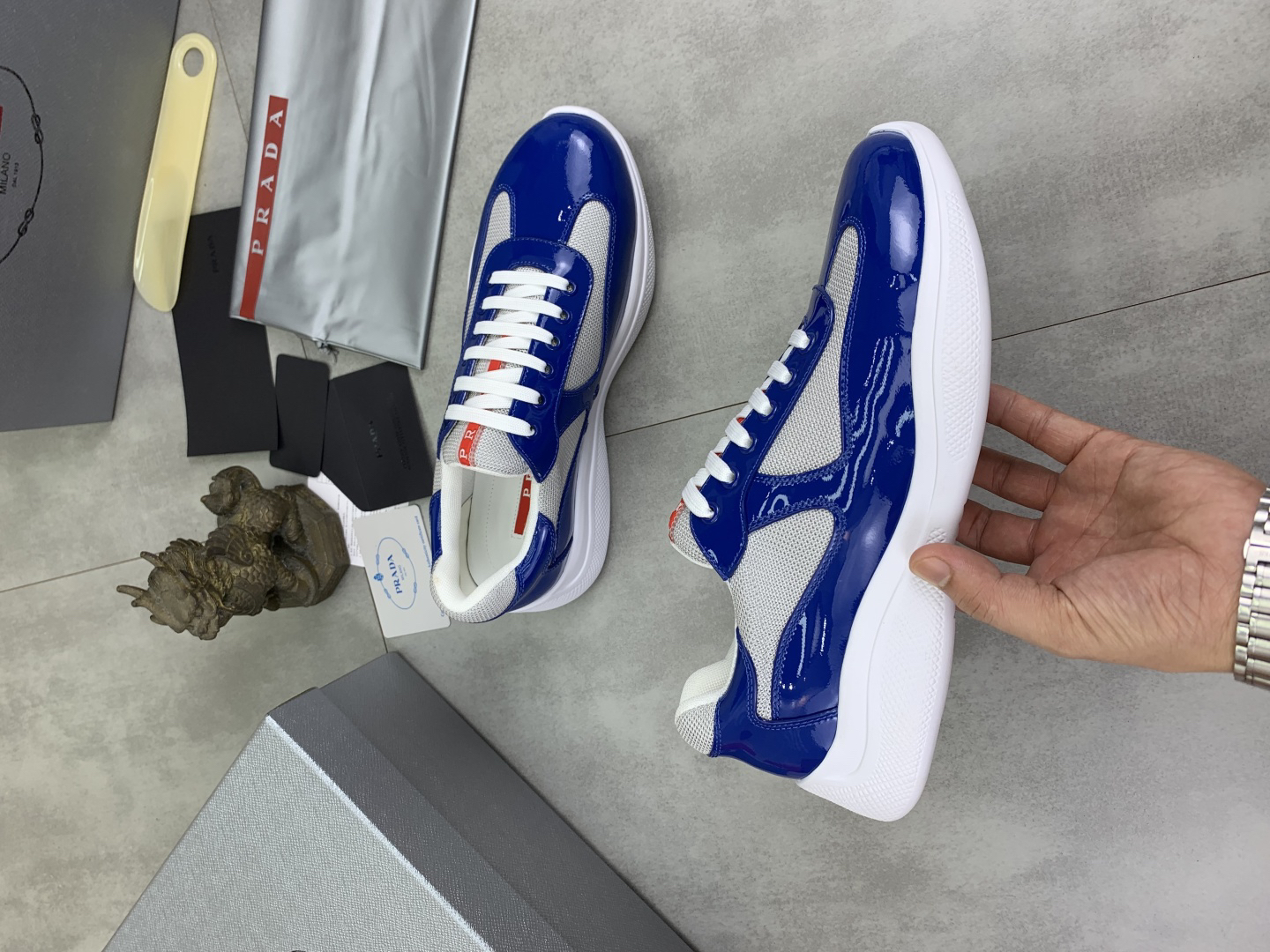 Prada Mesh Leather Sneakers Blue