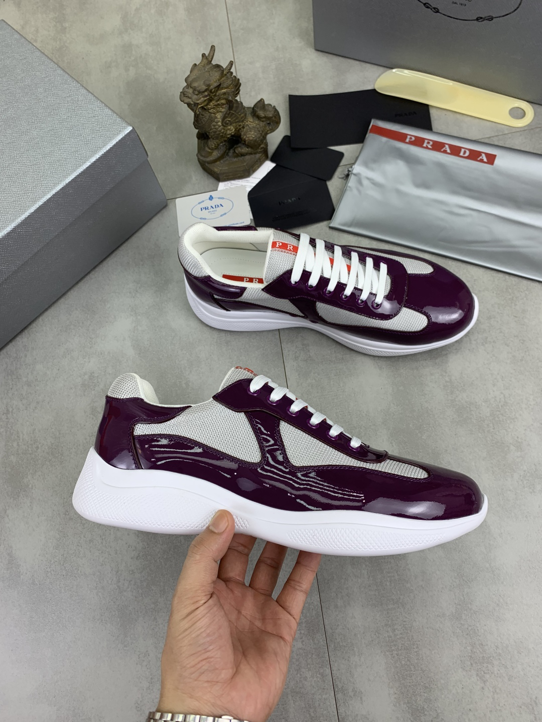 Prada Mesh Leather Sneakers Purple
