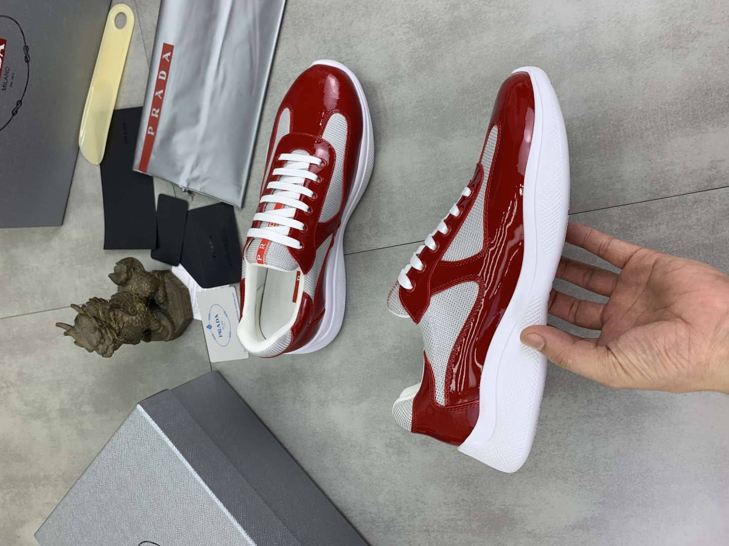 Prada Leather Mesh Sneakers Red/White