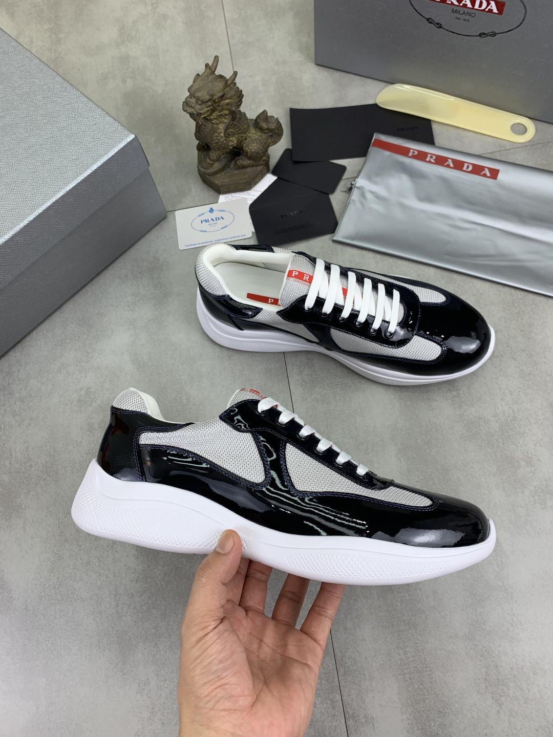 Prada Leather Mesh Sneakers Black