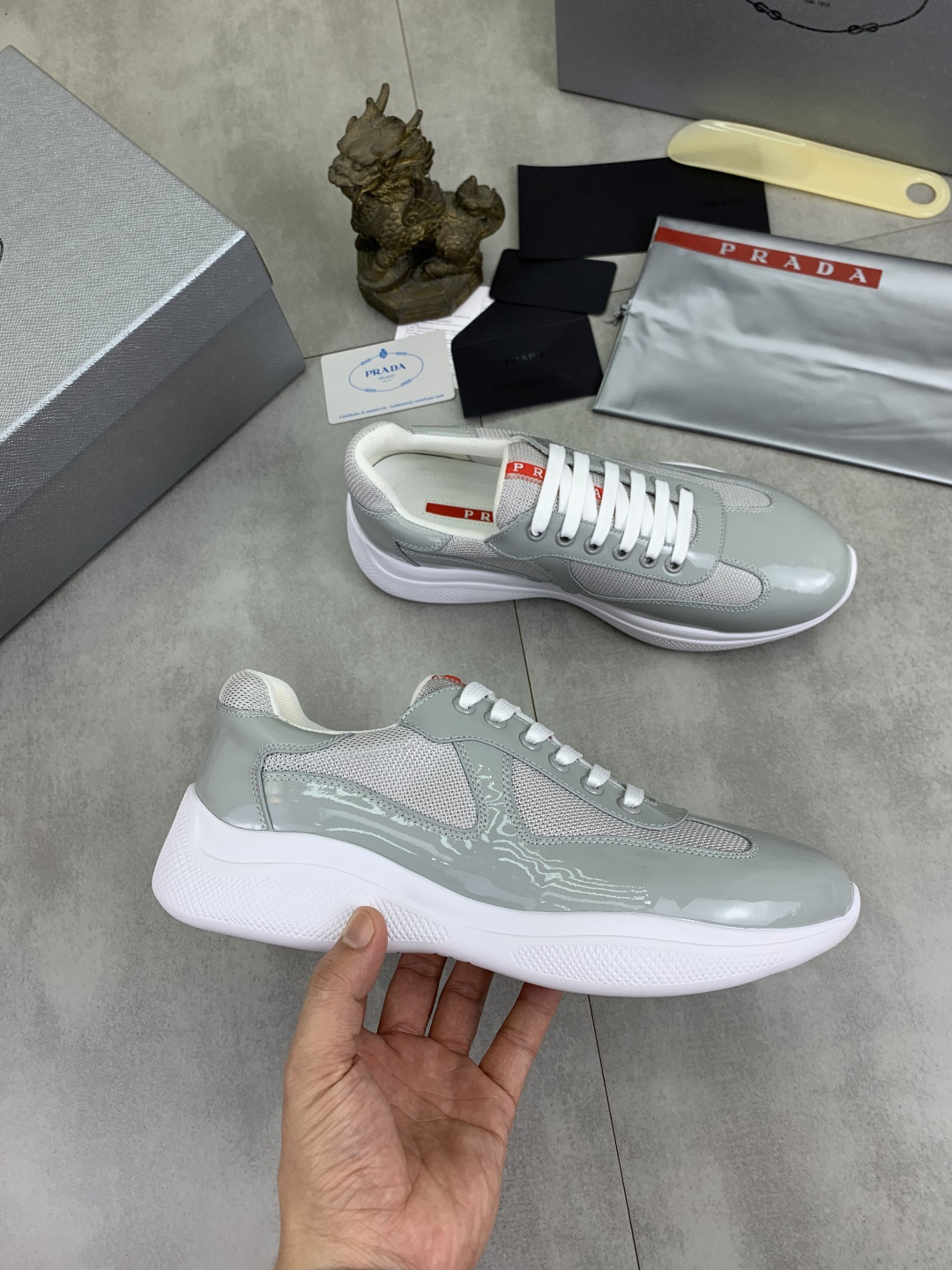 Prada Mesh Leather Sneakers Gray