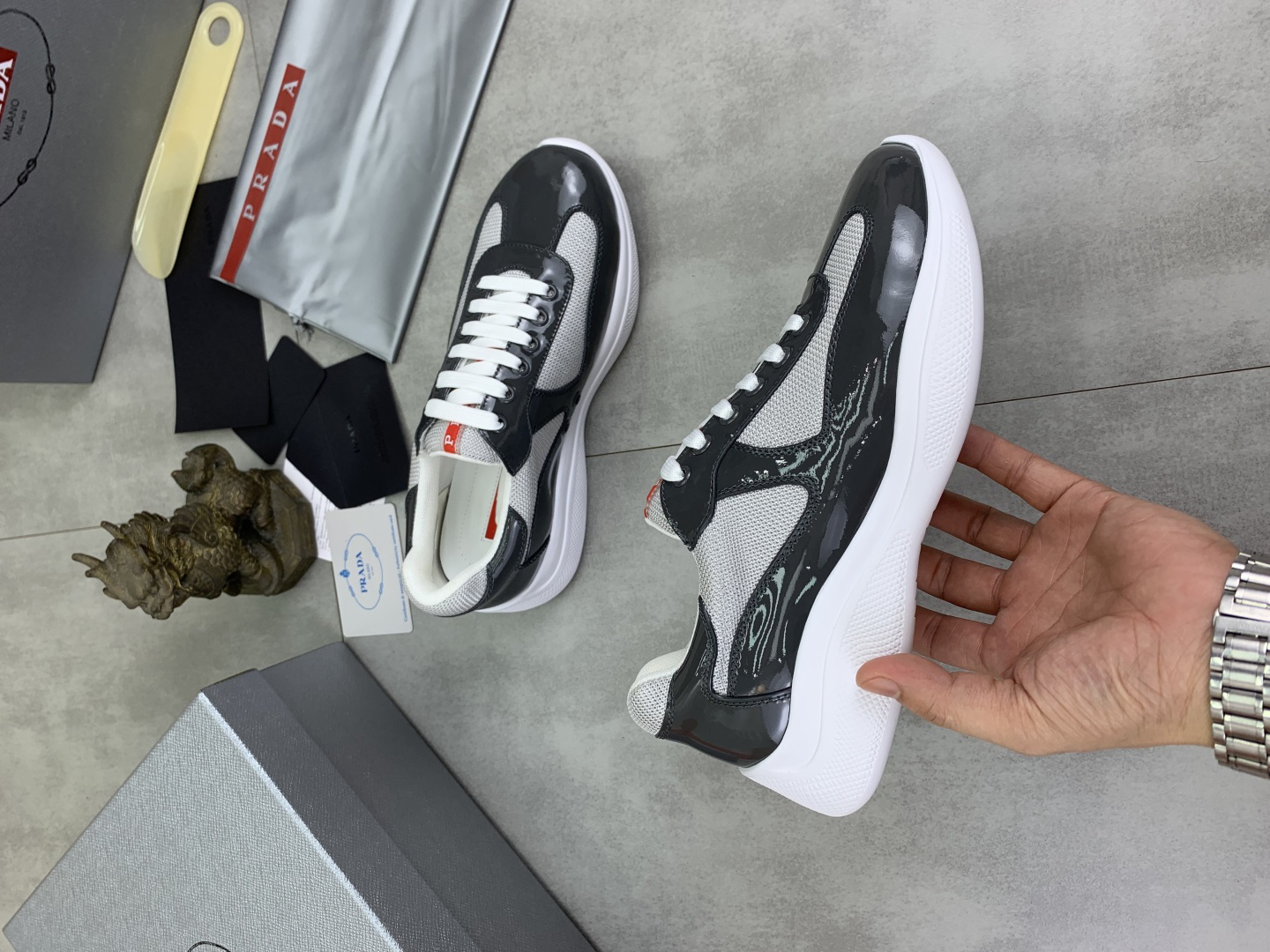 Prada Leather Mesh Sneakers Black