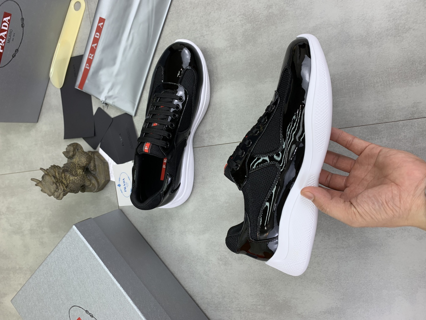 Prada Patent Leather Low-Top Sneakers Black