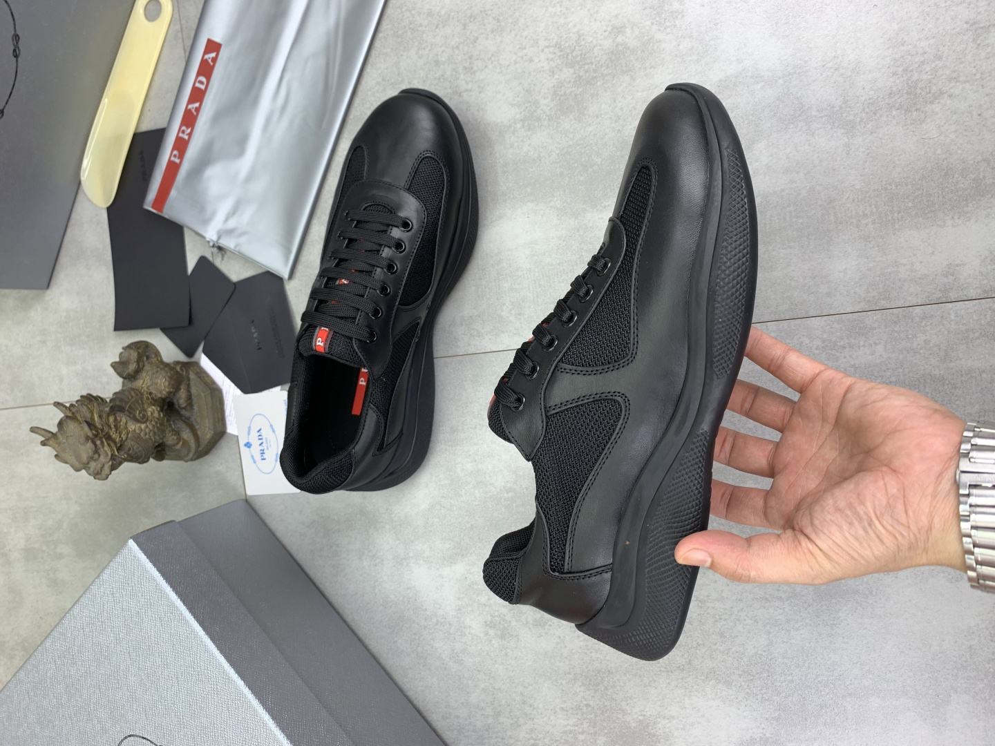 Prada Leather Mesh Sneakers Black