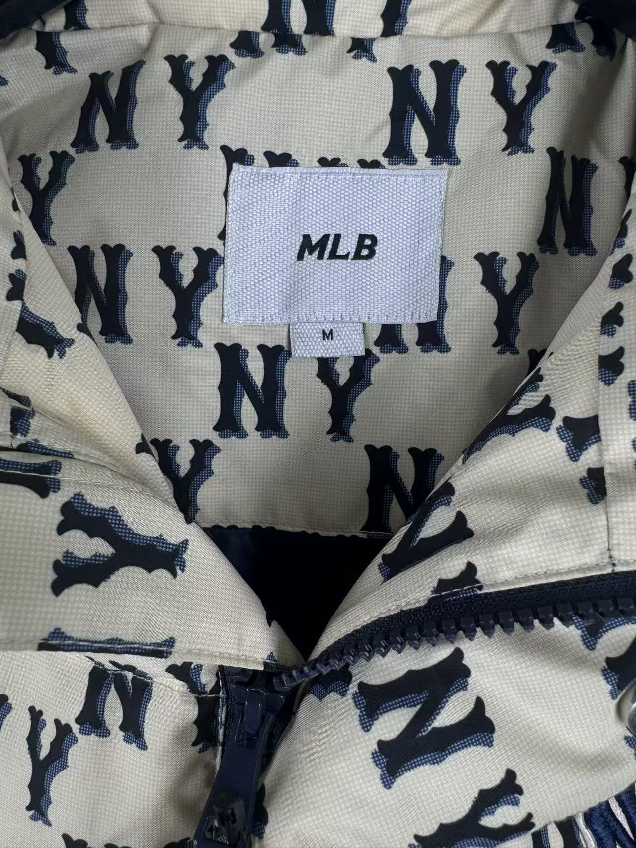 MLB Monogram Hooded Down Jacket Beige
