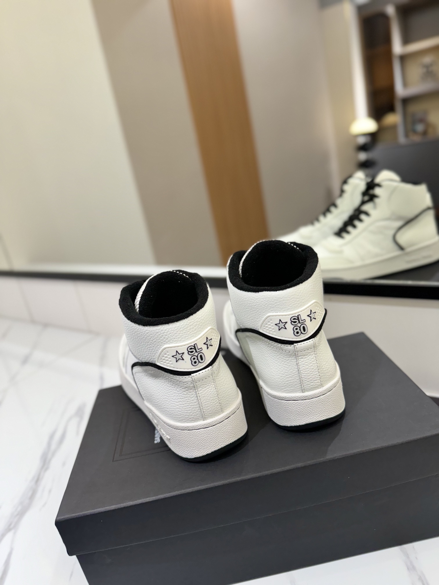 YSL SL61 Leather High-Top Sneakers White/Black