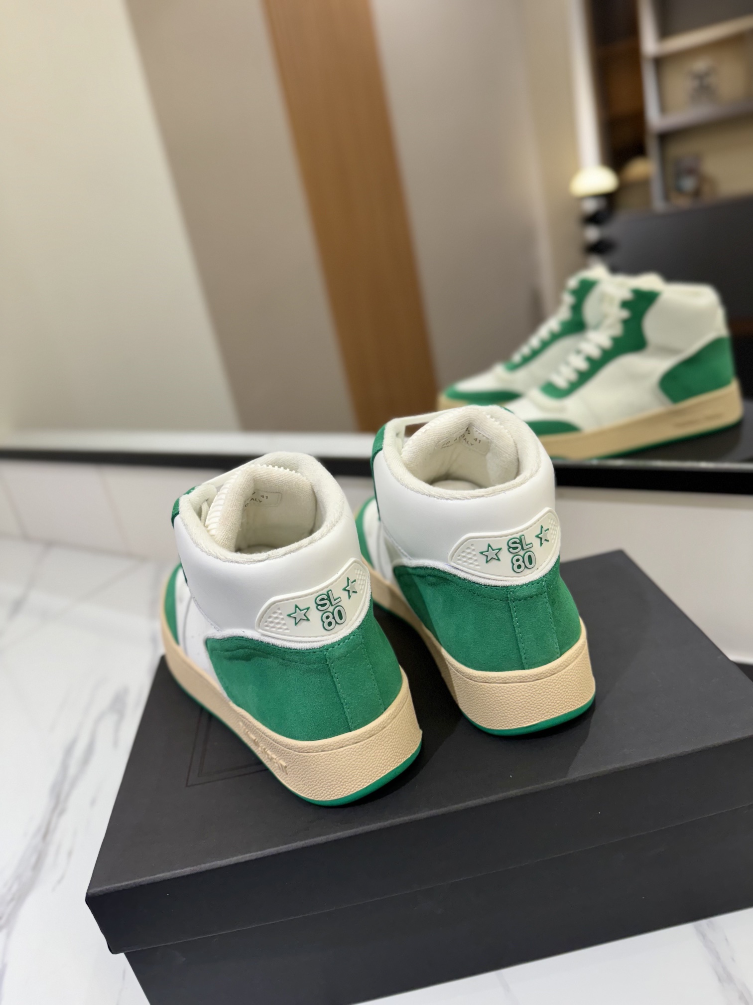 YSL SL80 High-Top Leather Sneakers Green