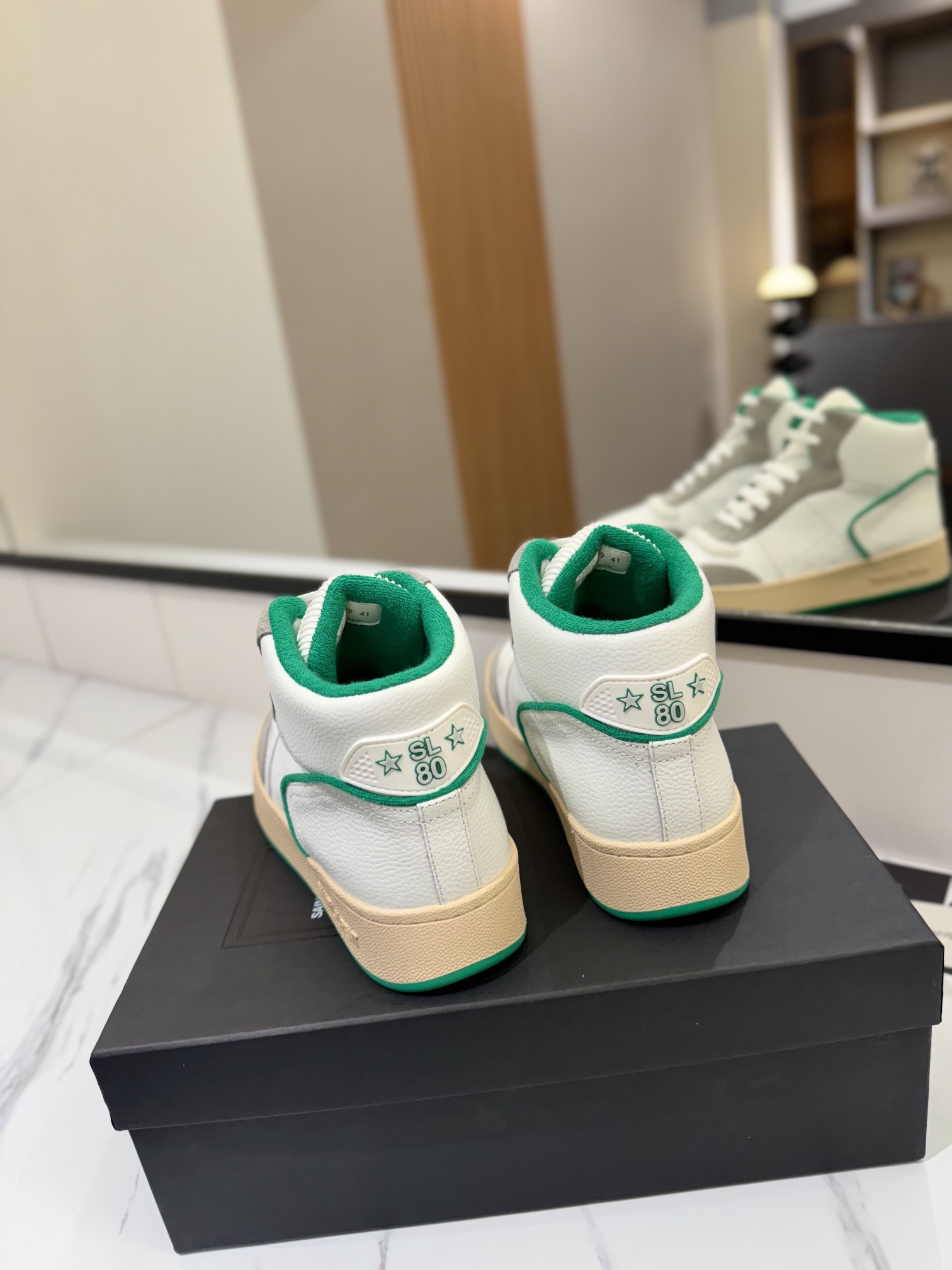 YSL SL61 Leather High-Top Sneakers White/Green