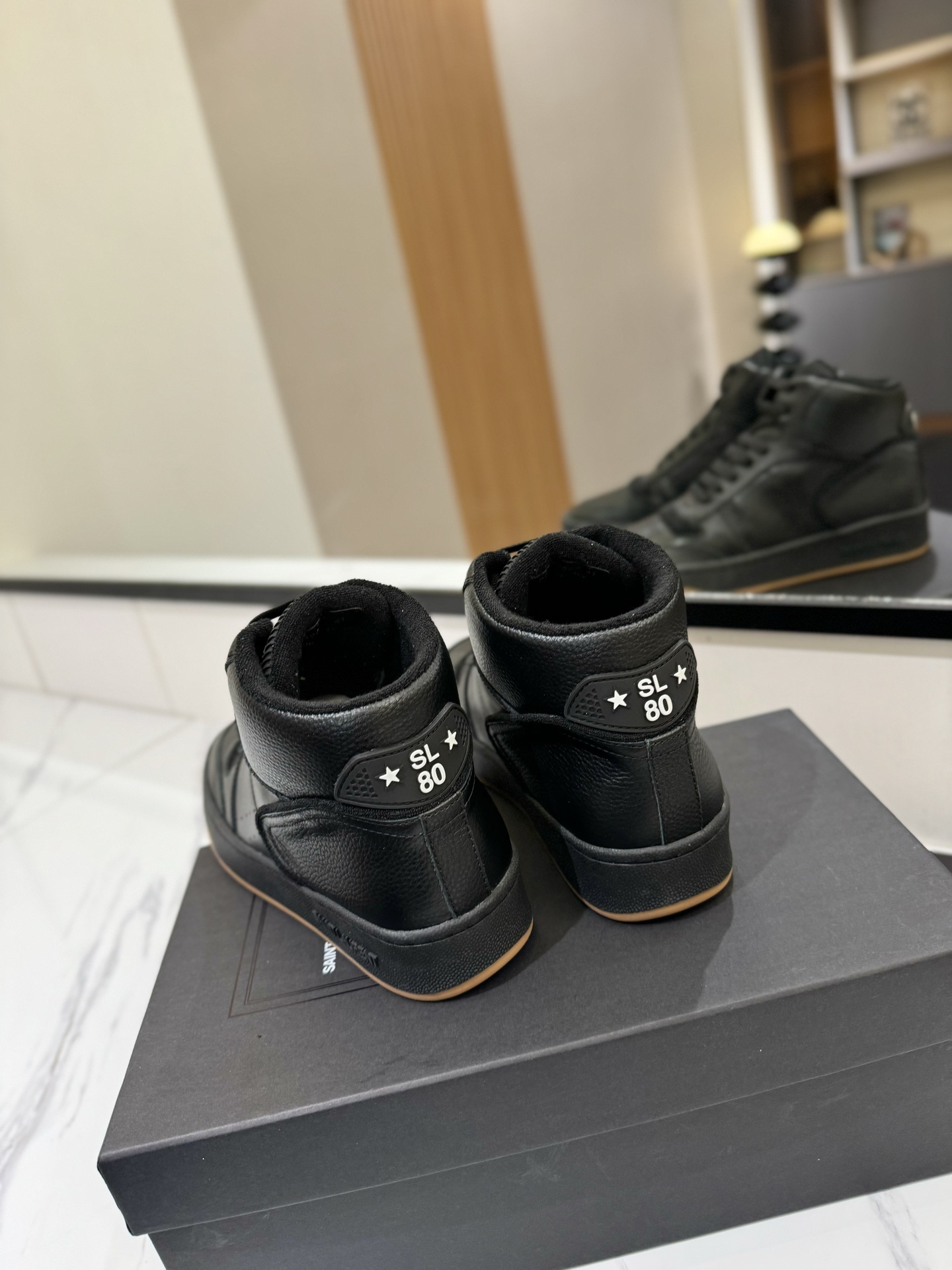 YSL SL61 Leather High-Top Sneakers Black
