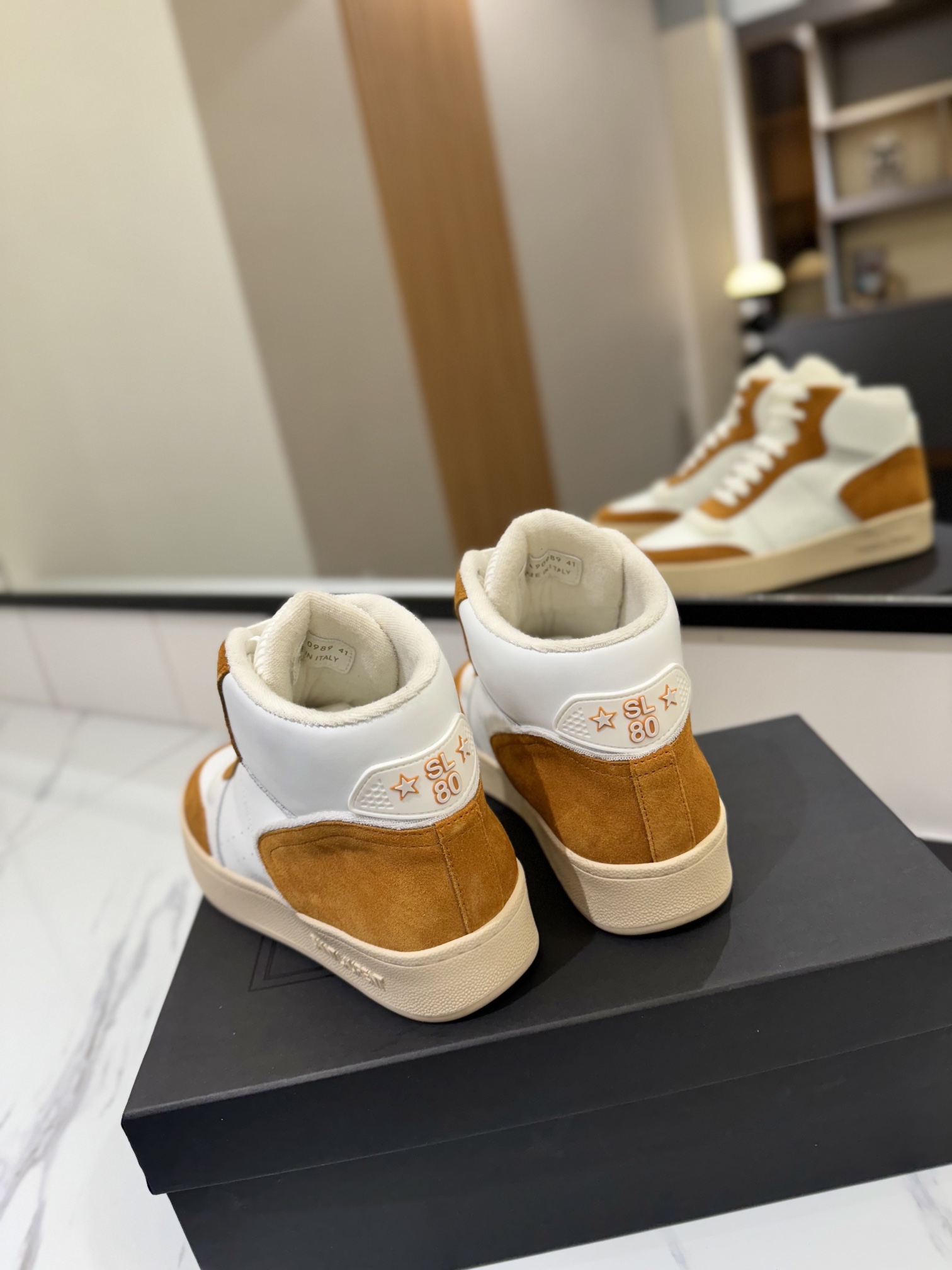 YSL SL80 High-Top Sneakers White/Brown