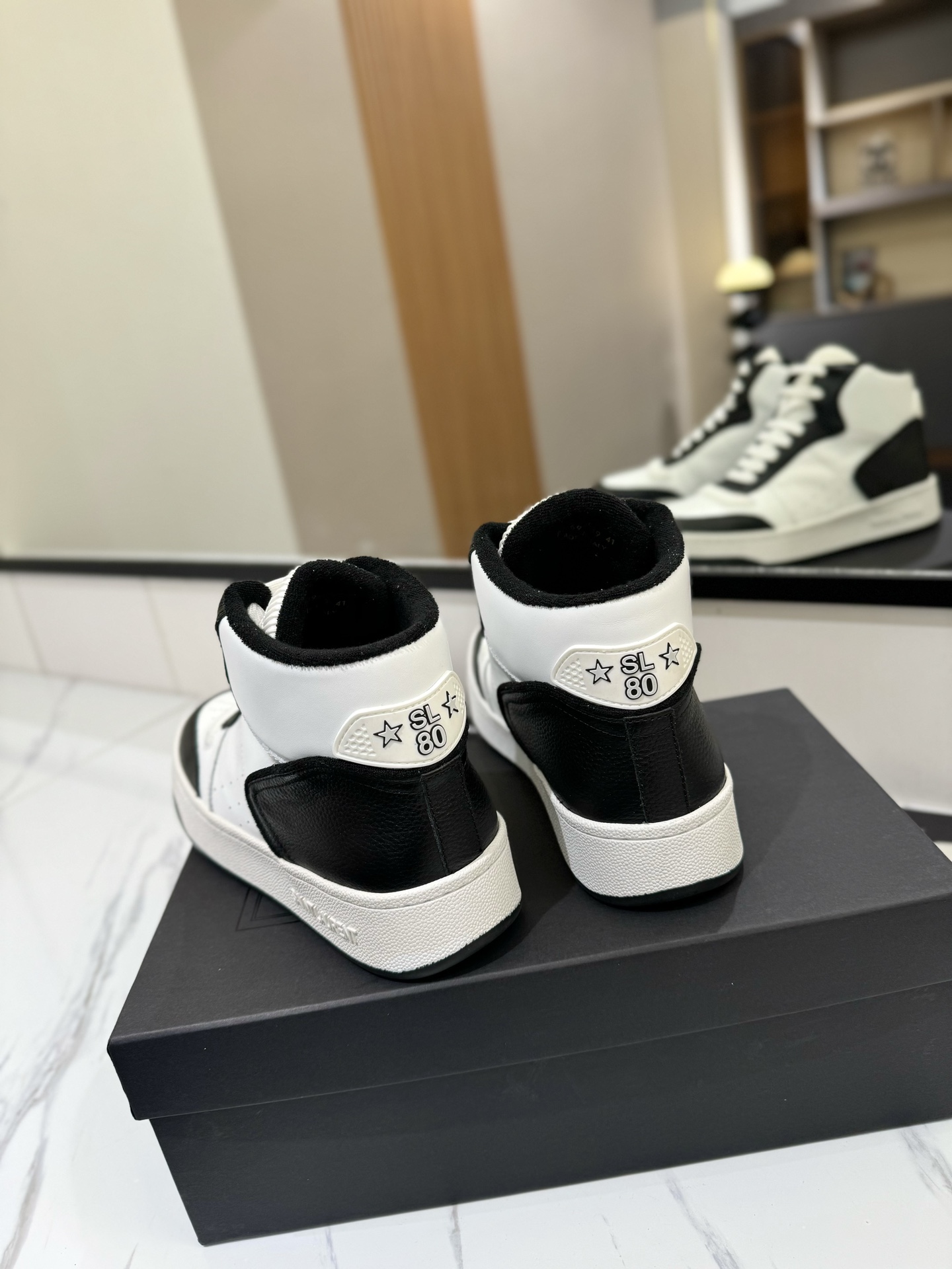 YSL SL61 Leather High-Top Sneakers Black White