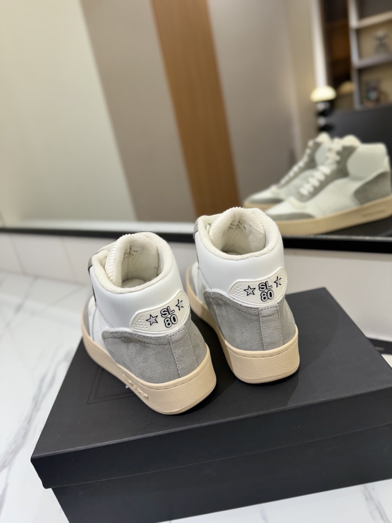 Saint Laurent SL61 Leather High-Top Sneakers White/Grey