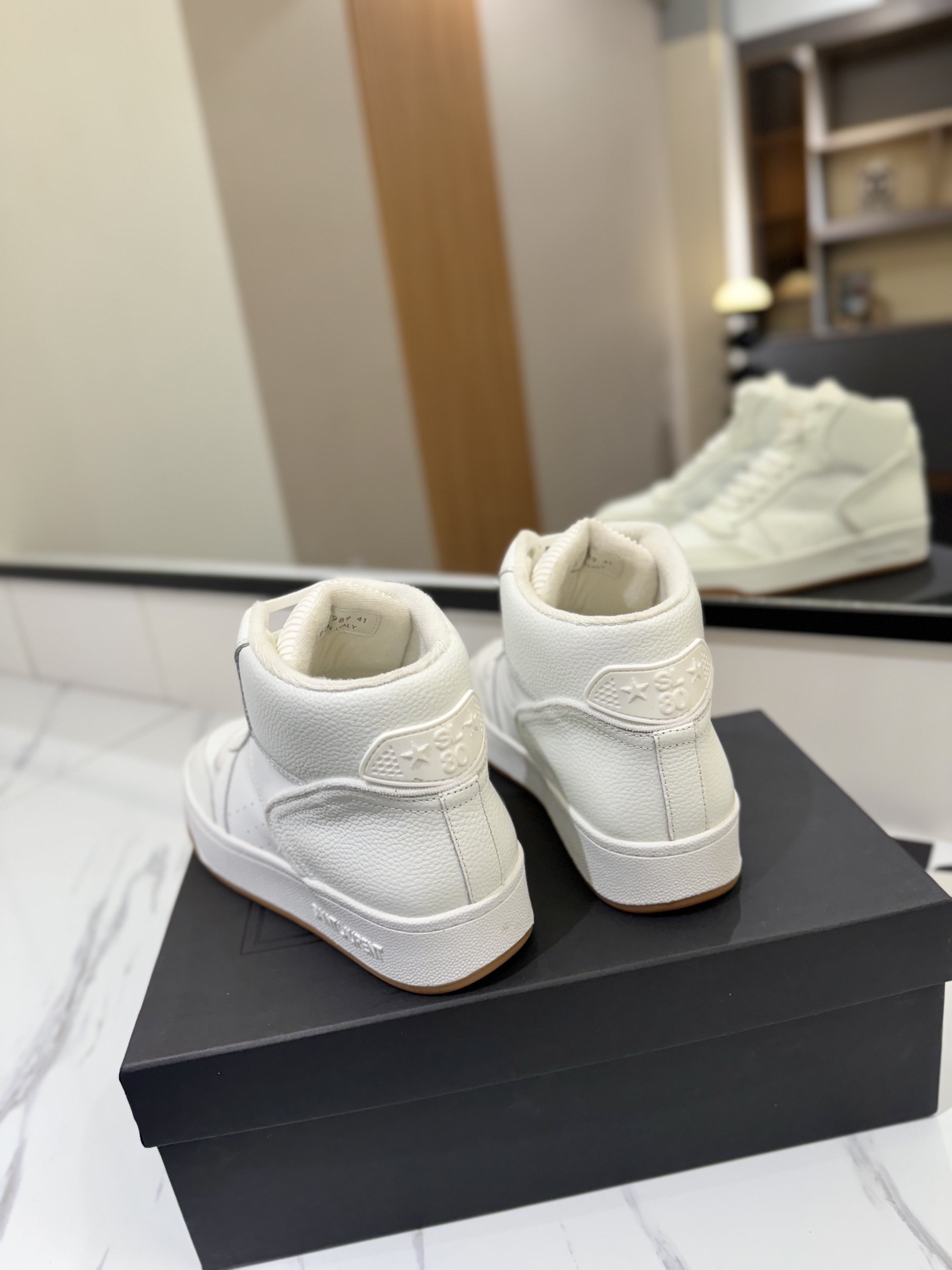 YSL SL61 Leather High-Top Sneakers White