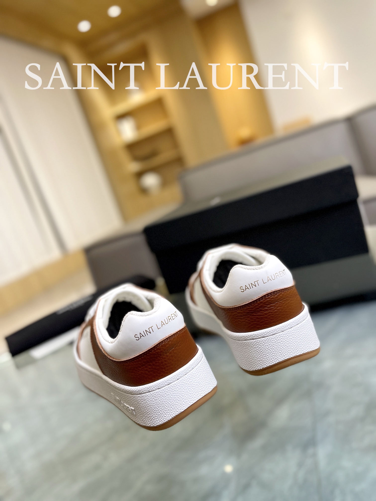 YSL SL61 Leather Sneakers Brown/White