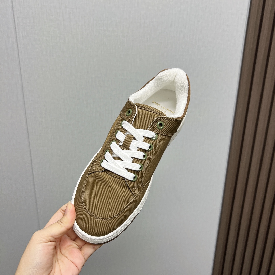 YSL SL61 Canvas Low-Top Sneakers Khaki