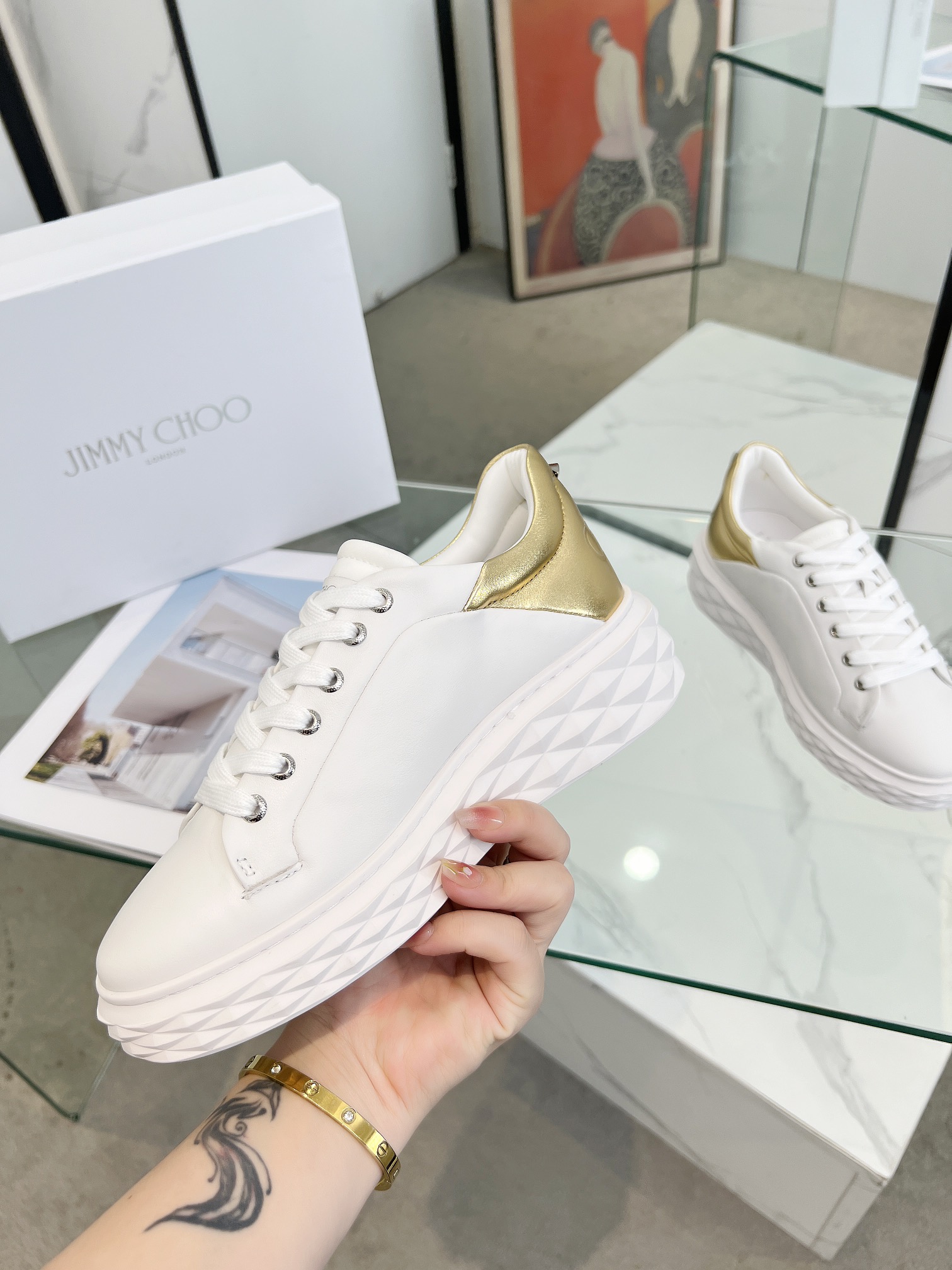Jimmy Choo Diamond Sneakers White Gold