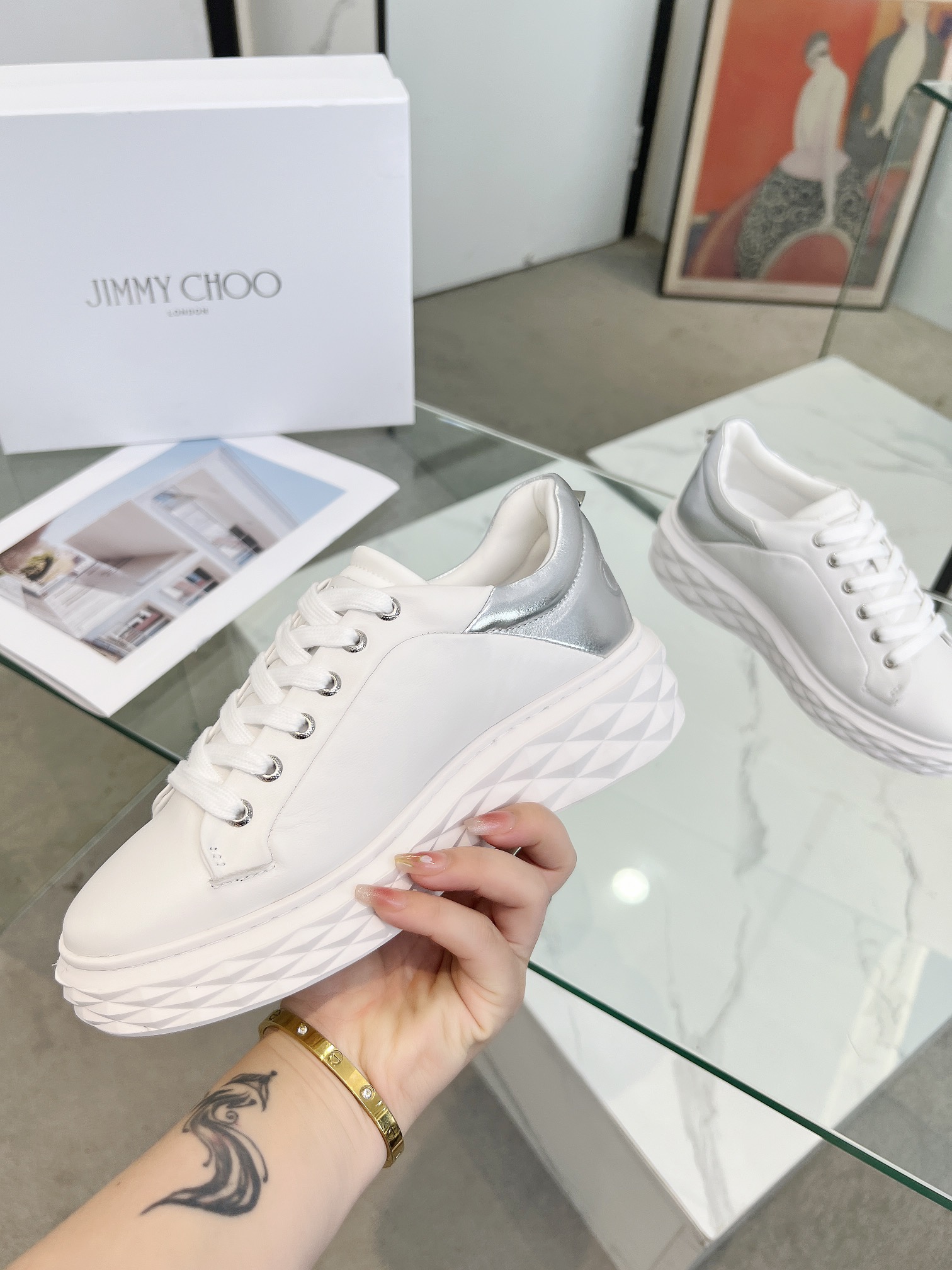 Jimmy Choo Diamond Sneakers White/Silver