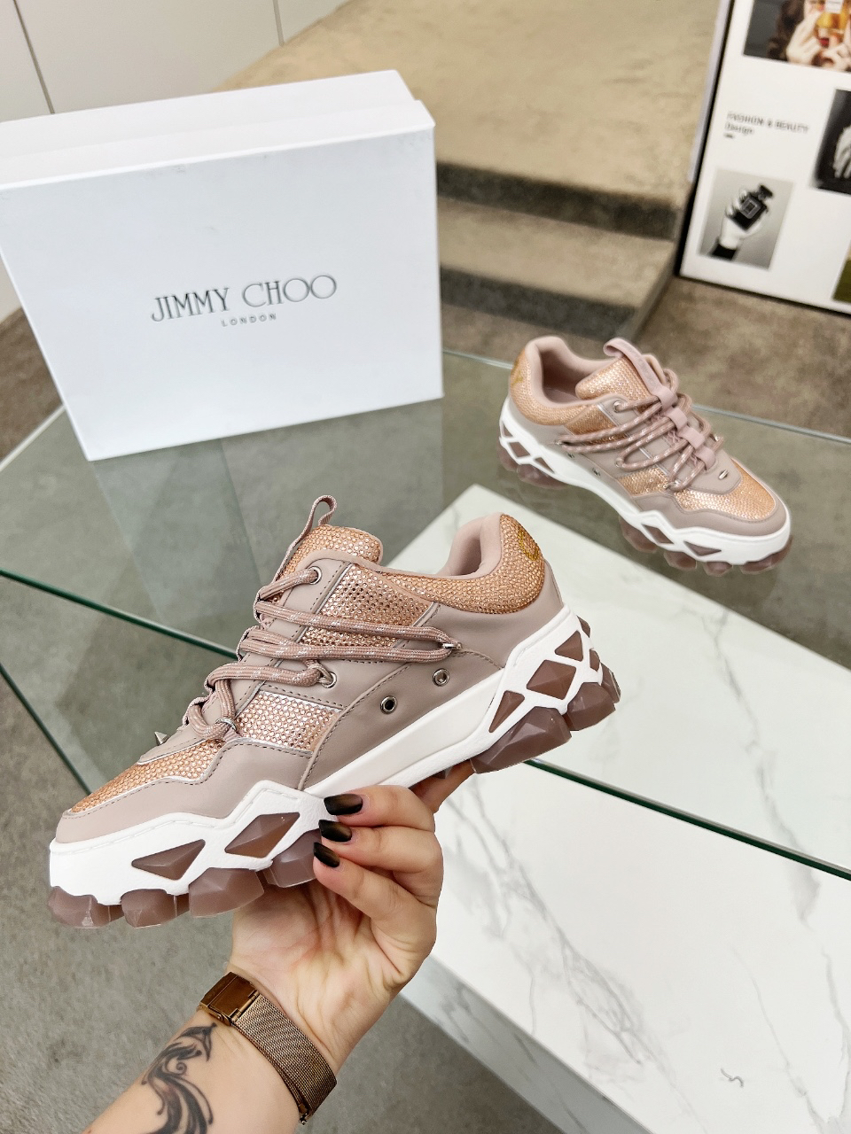 Jimmy Choo Diamond X II Dad Sneakers Pink
