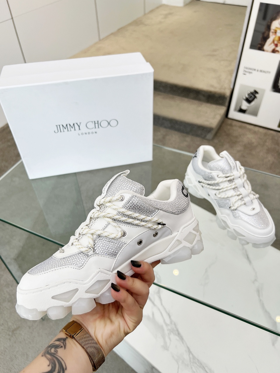 Jimmy Choo Diamond X II M Dad Sneakers Silver/White