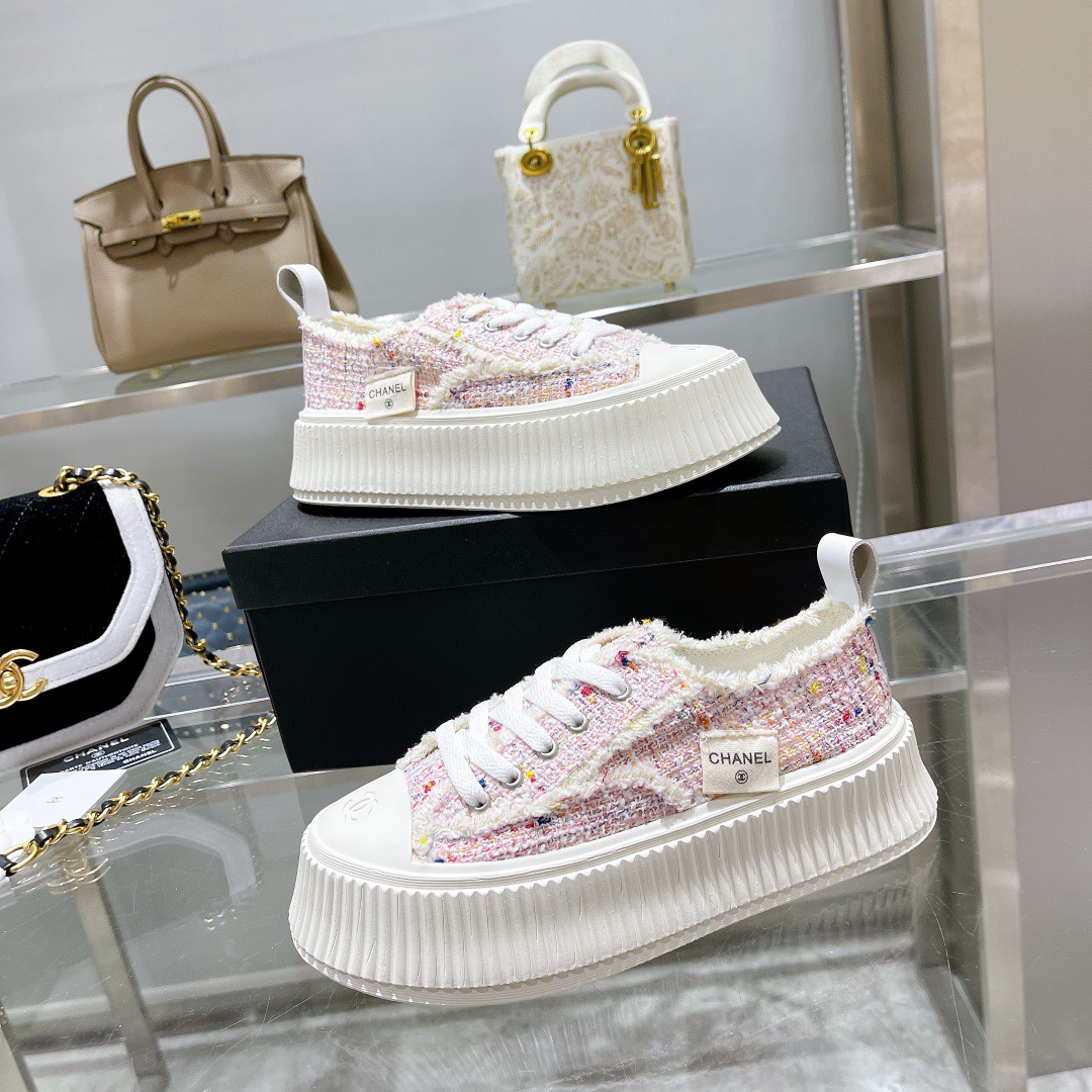 Chanel Tweed Platform Sneakers Multicolor