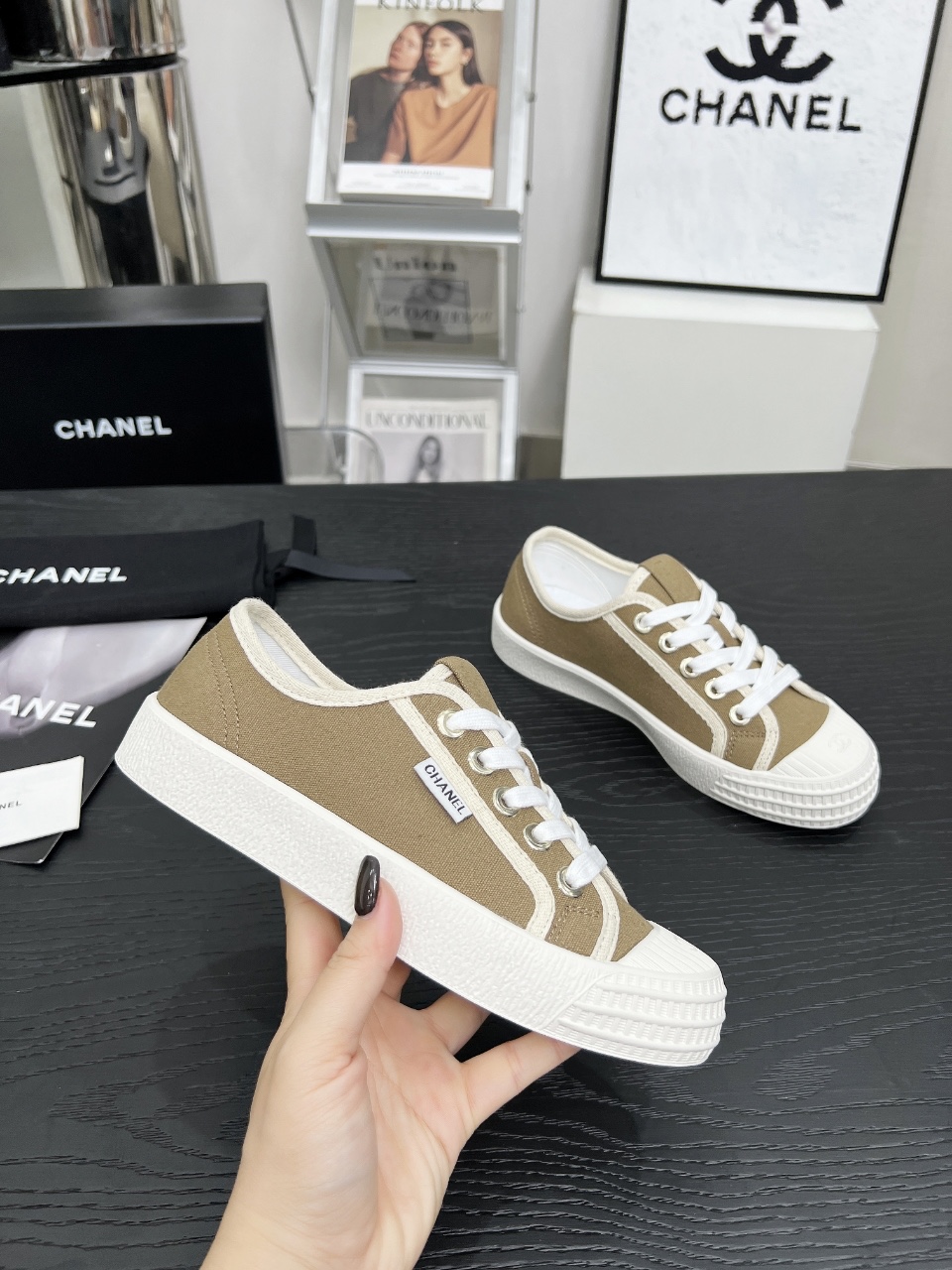 Chanel Vintage Canvas Sneakers Khaki