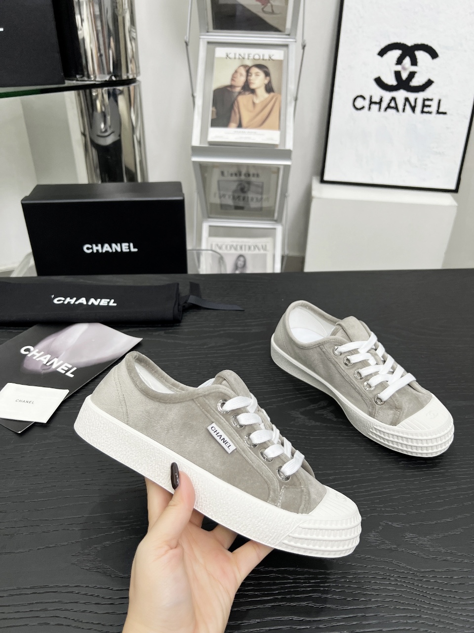 Chanel Vintage Coco Low-Top Sneakers Gray