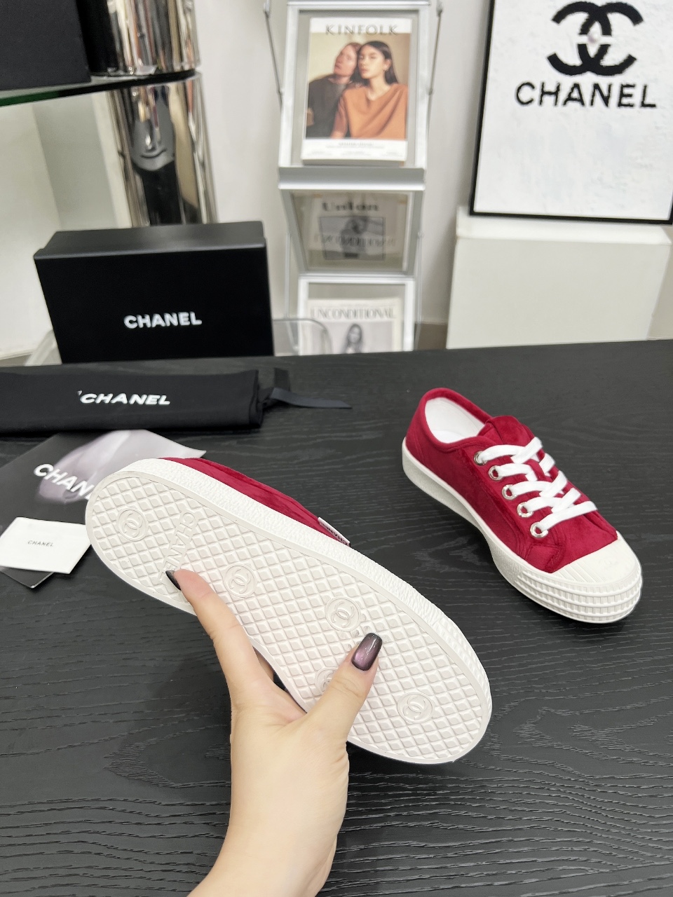 Chanel Vintage Coco Suede Sneakers Red