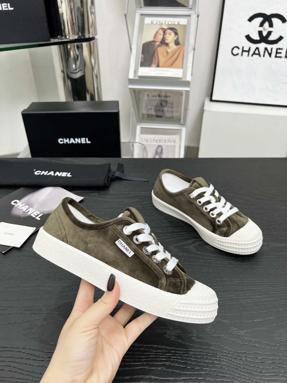 Chanel Vintage Canvas Sneakers Olive