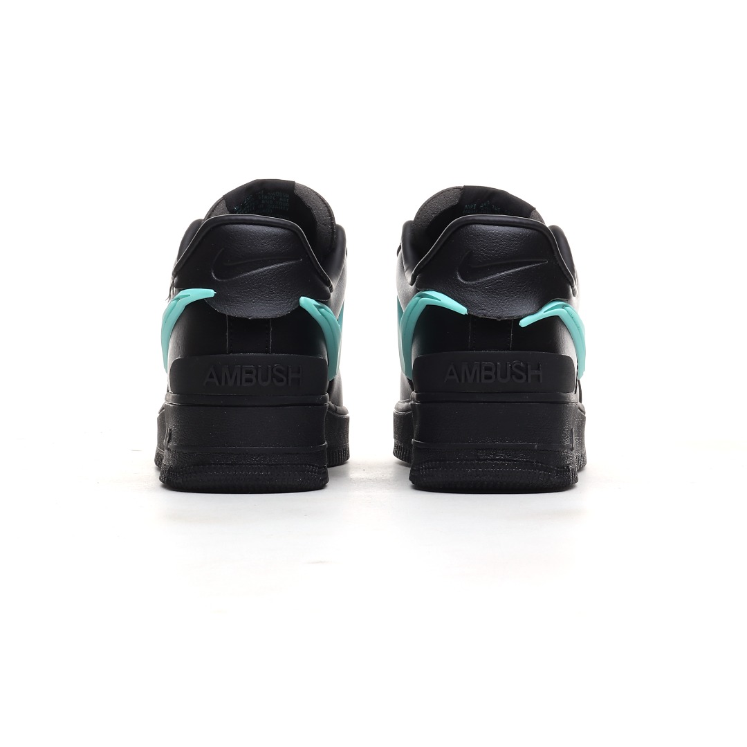 Nike x AMBUSH Air Force 1 Low Leather Sneakers Black/Aqua