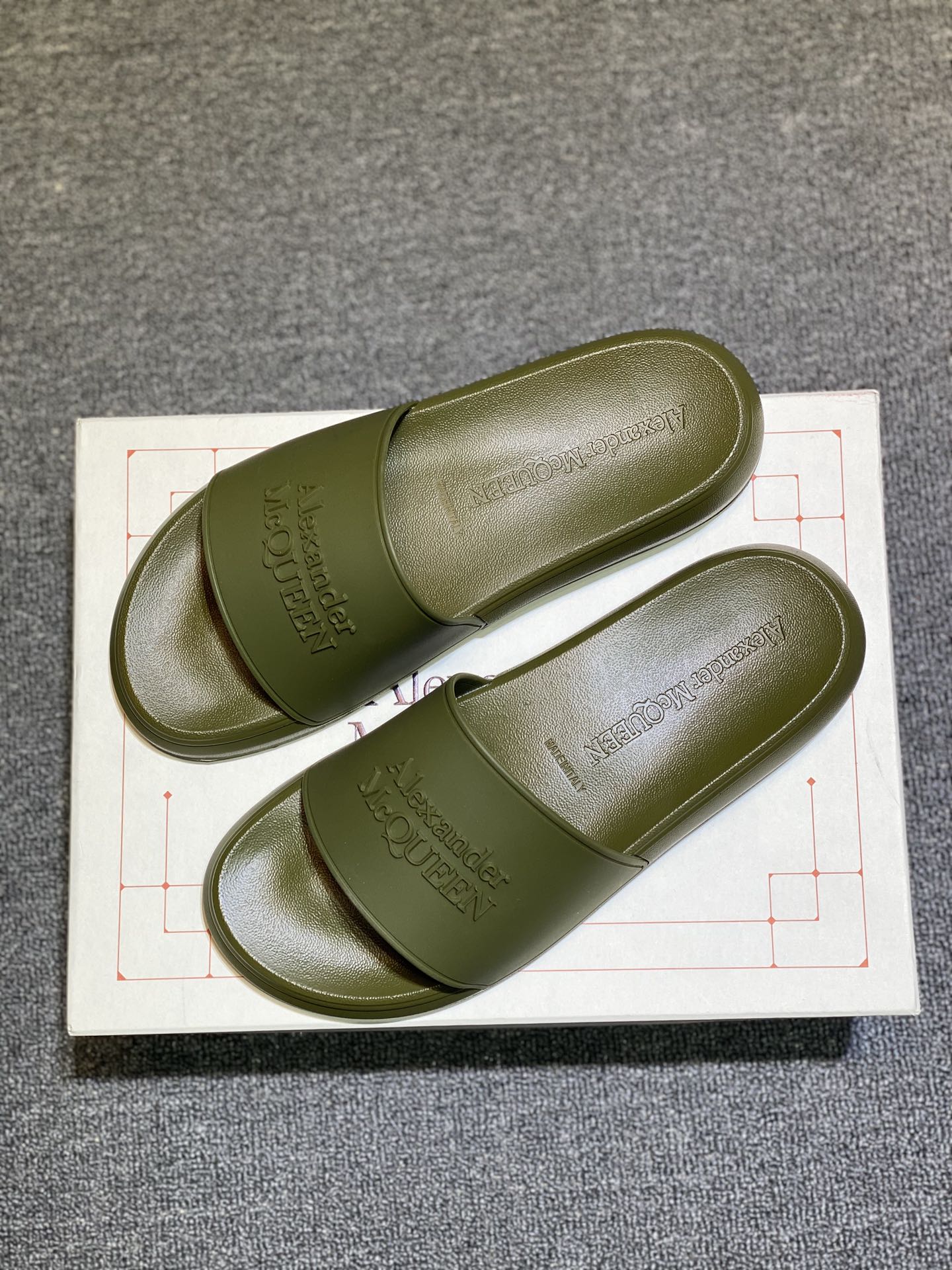 Alexander McQueen Logo Slide Sandals Olive Green
