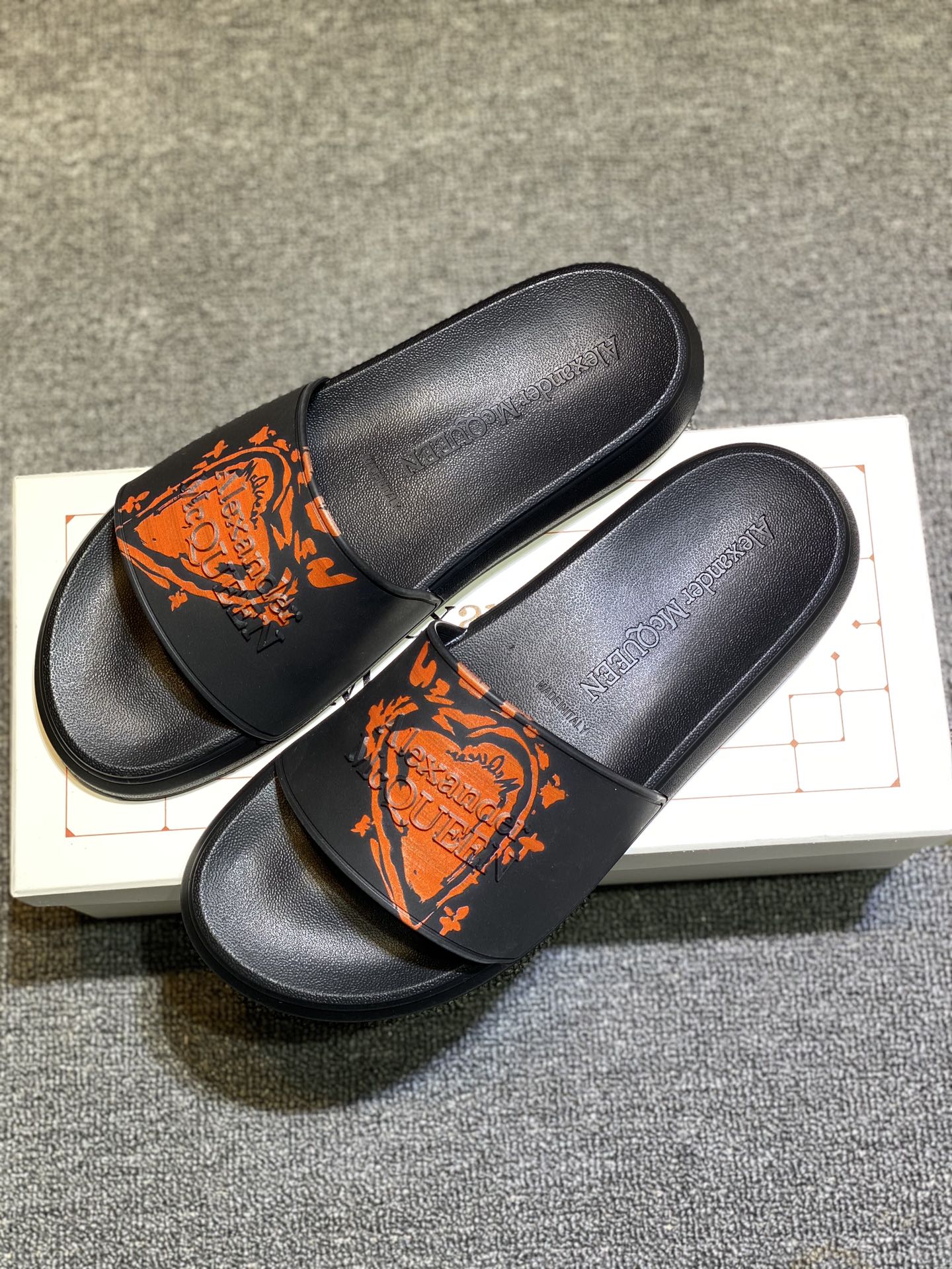 Alexander McQueen Graffiti Slide Sandals Black/Orange