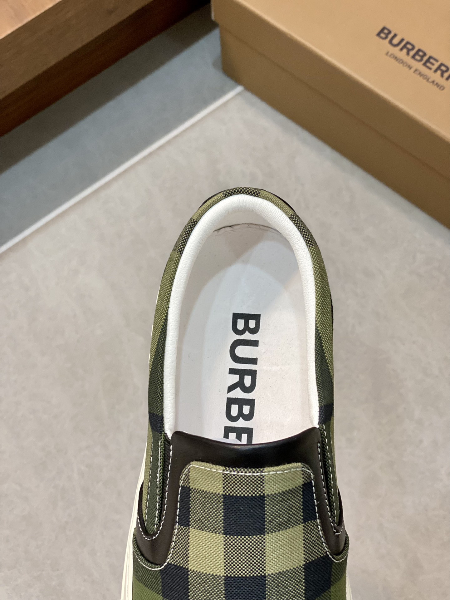 Burberry Check Slip-On Sneakers Olive