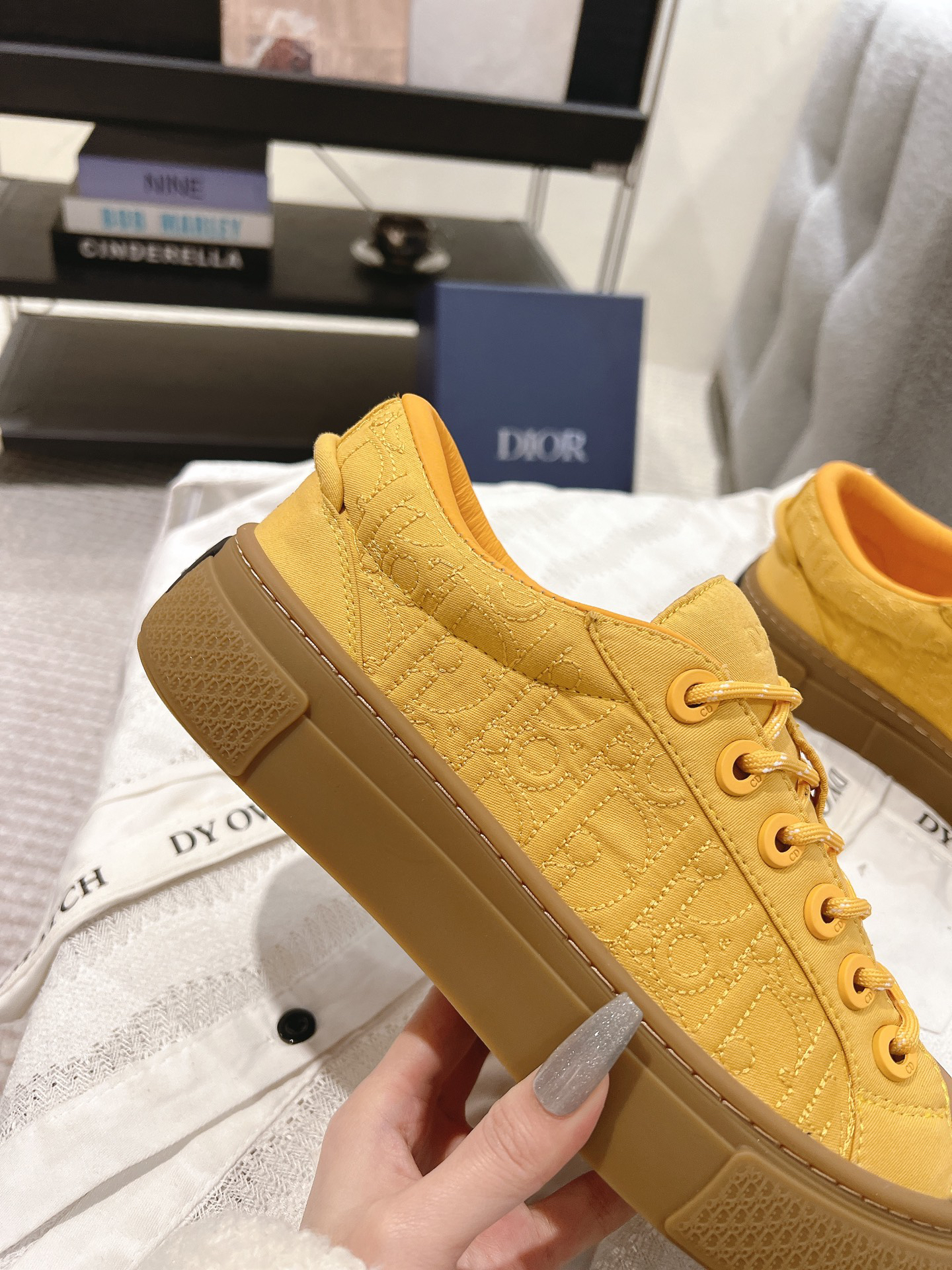 Dior B33 CD Diamond Low-Top Sneakers Yellow