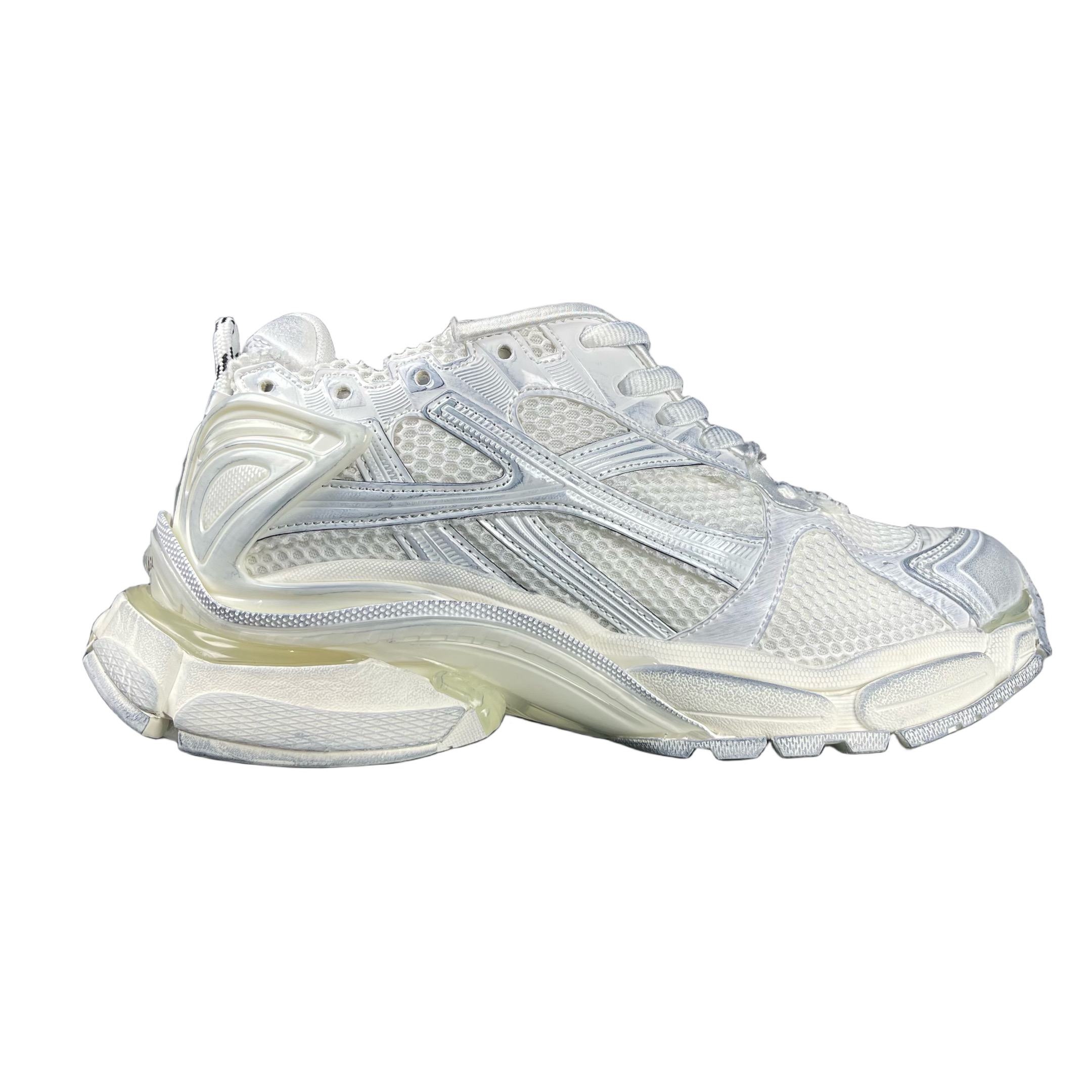 Balenciaga Runner Distressed Dad Sneakers Silver/White