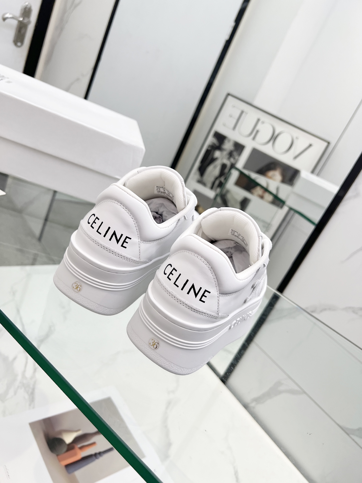 CELINE Triomphe Wedge Platform Sneakers White
