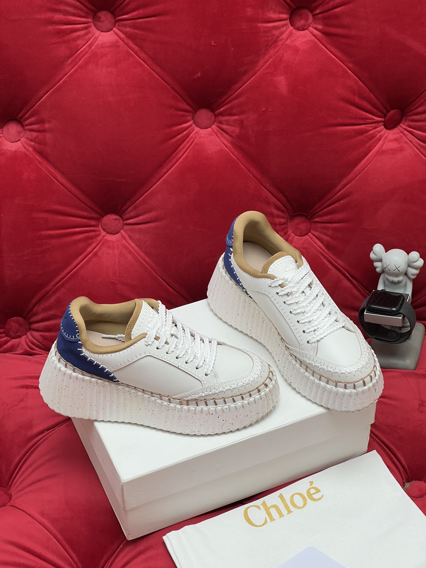 Chloe Platform Casual Sneakers White Blue