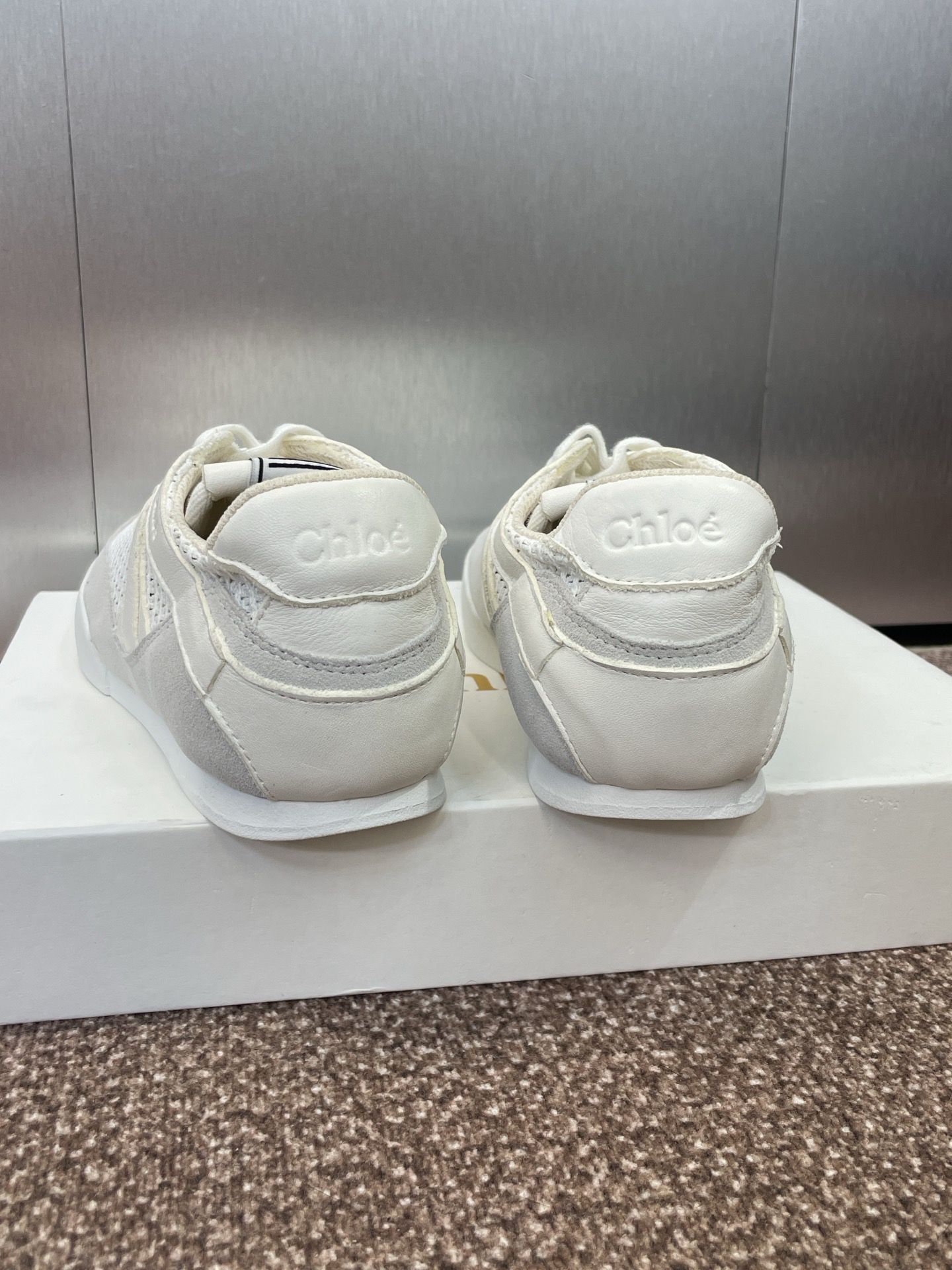 Chloe Leather Mesh Retro Sneakers White